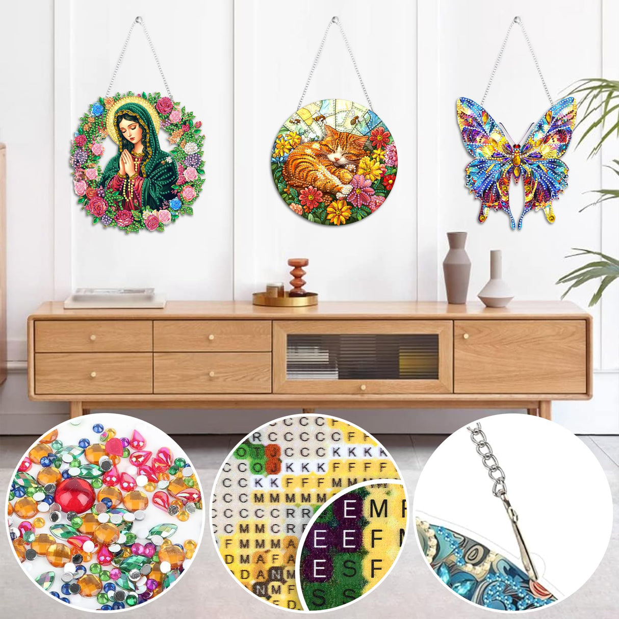 Zariocy Hanging Diamond Art Ornament Heart Shaped Cross Kits for Adults, Crystal Sun Catcher Pendant, DIY Diamond Painting Acrylic Board, Front Door Sign & Window Hanging Decor for Home, Wall 8x8 inch Zariocy