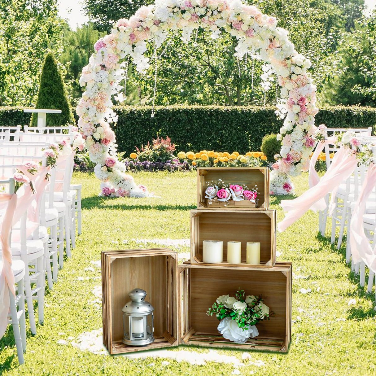 MACVAD Set of 4 Large Torched Wood Decorative Storage Crates, Nesting Wooden Crates for Display Rustic, Farmhouse Wooden Storage Container Boxes Made from 100% Wood MACVAD