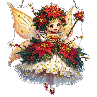 MXJSUA Cute Christmas Fairy Special Shaped Hanging Diamond Painting Art Kits for Adults, Crystal Rhinestone Acrylic Gem Art Pendant Ornaments Kit for Home Decor and Gift 7.87 * 7.87 Inch