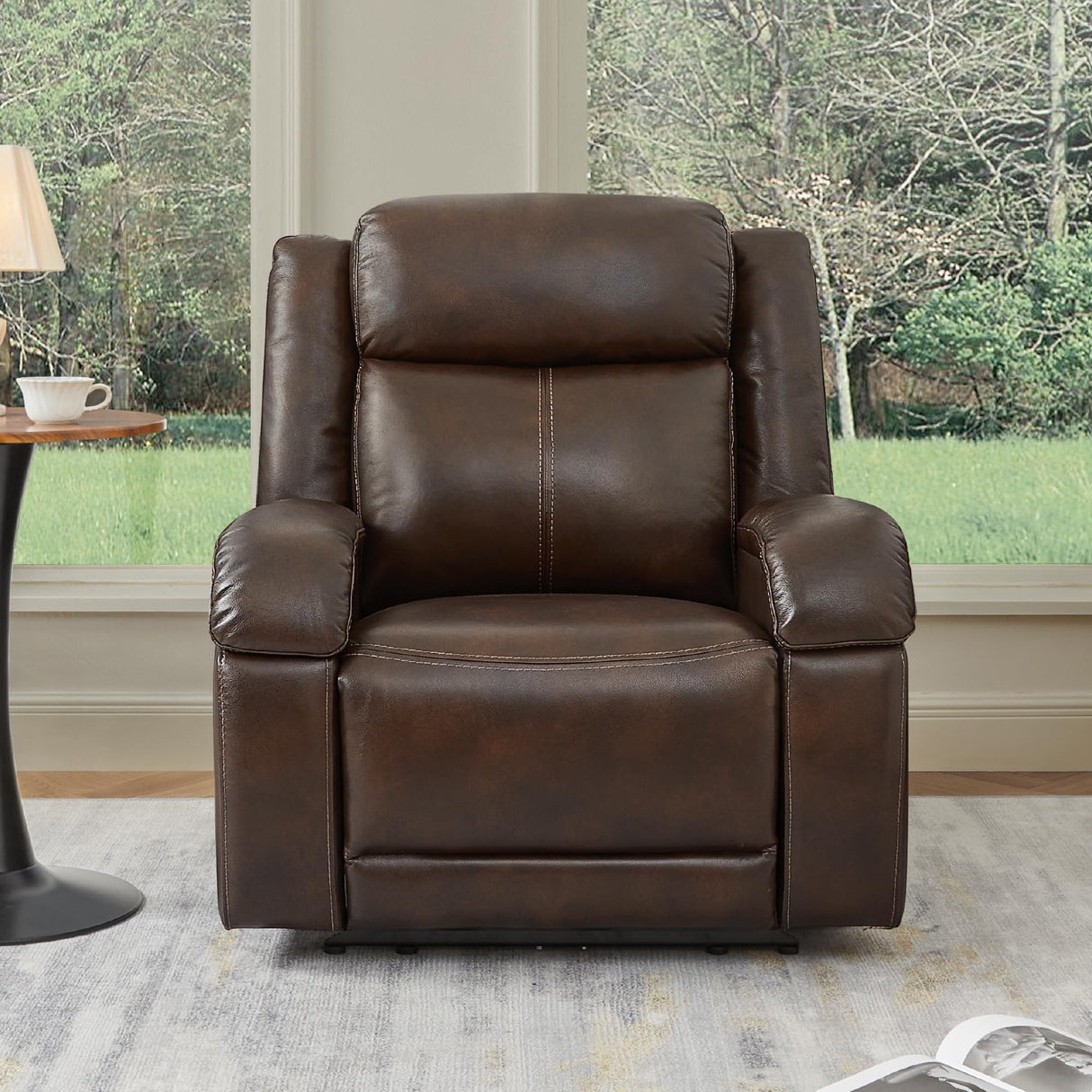 Watson & Whitely Genuine Leather Power Recliner Chairs for Adults, Wall Hugger RV Recliner with Power Headrest & Charging Ports, Electric Recliner Sofa Chair for Living Room, Dark Brown Watson & Whitely