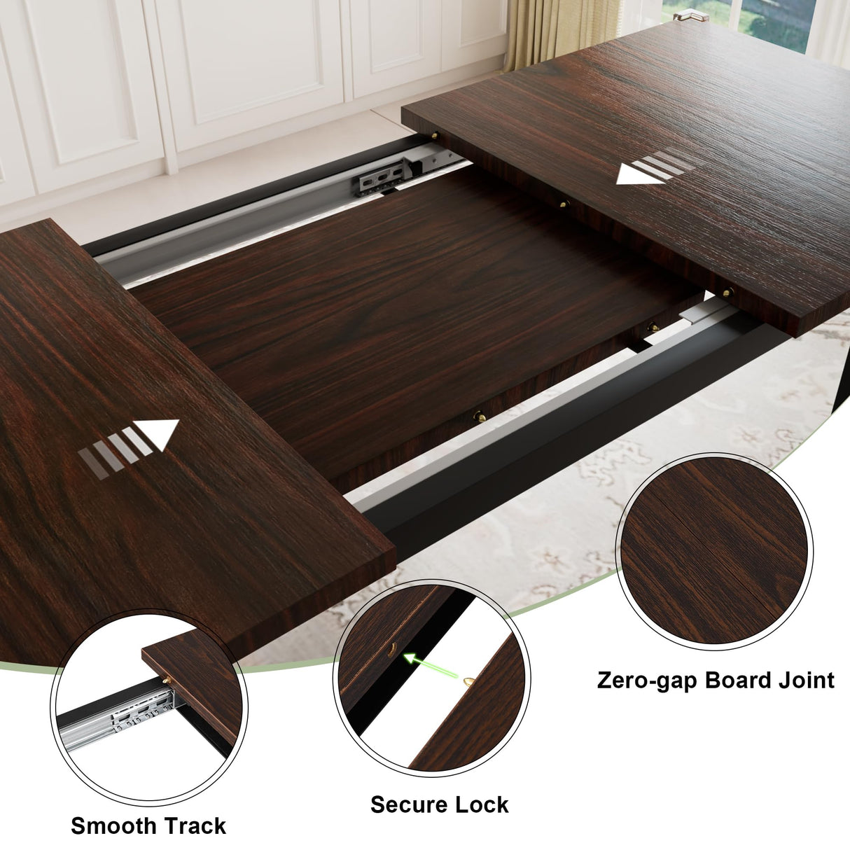 Feonase 7-Piece Dining Table Set with 6 Stools, 63 Inch Extendable Kitchen Table for 4-8, Kitchen Room Set with MDF Board & Metal Frame, Farmhouse Table, Space-Saving, Espresso Feonase