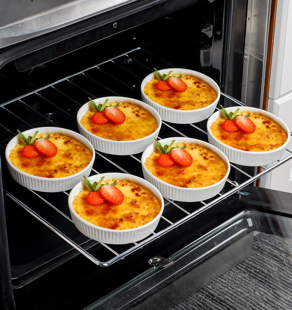 Ramekins 8 oz - Oven Safe Shallow Ramekins for Creme Brulee Dishes- Ceramic Souffle Dishes Quiche Dish Mini Tart Pans for Individual Serving,White Puddings Cups Small Pie Pan Sauce Ramekins Set of 6 KOBIKOBI