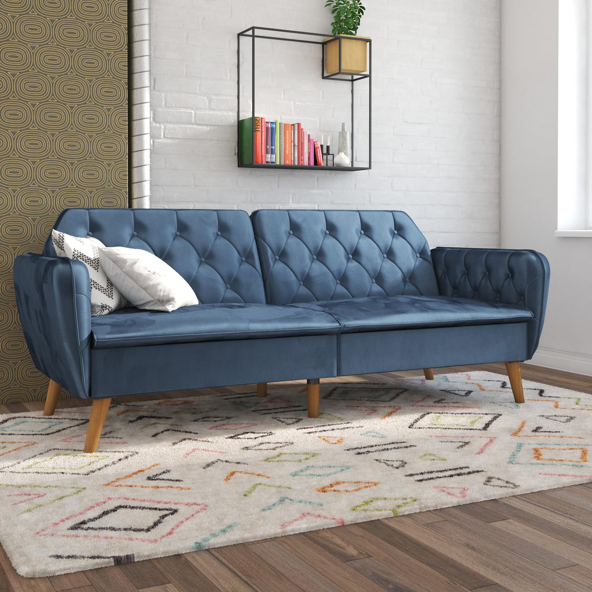 Novogratz Tallulah Memory Foam Futon, Blue Velvet Novogratz