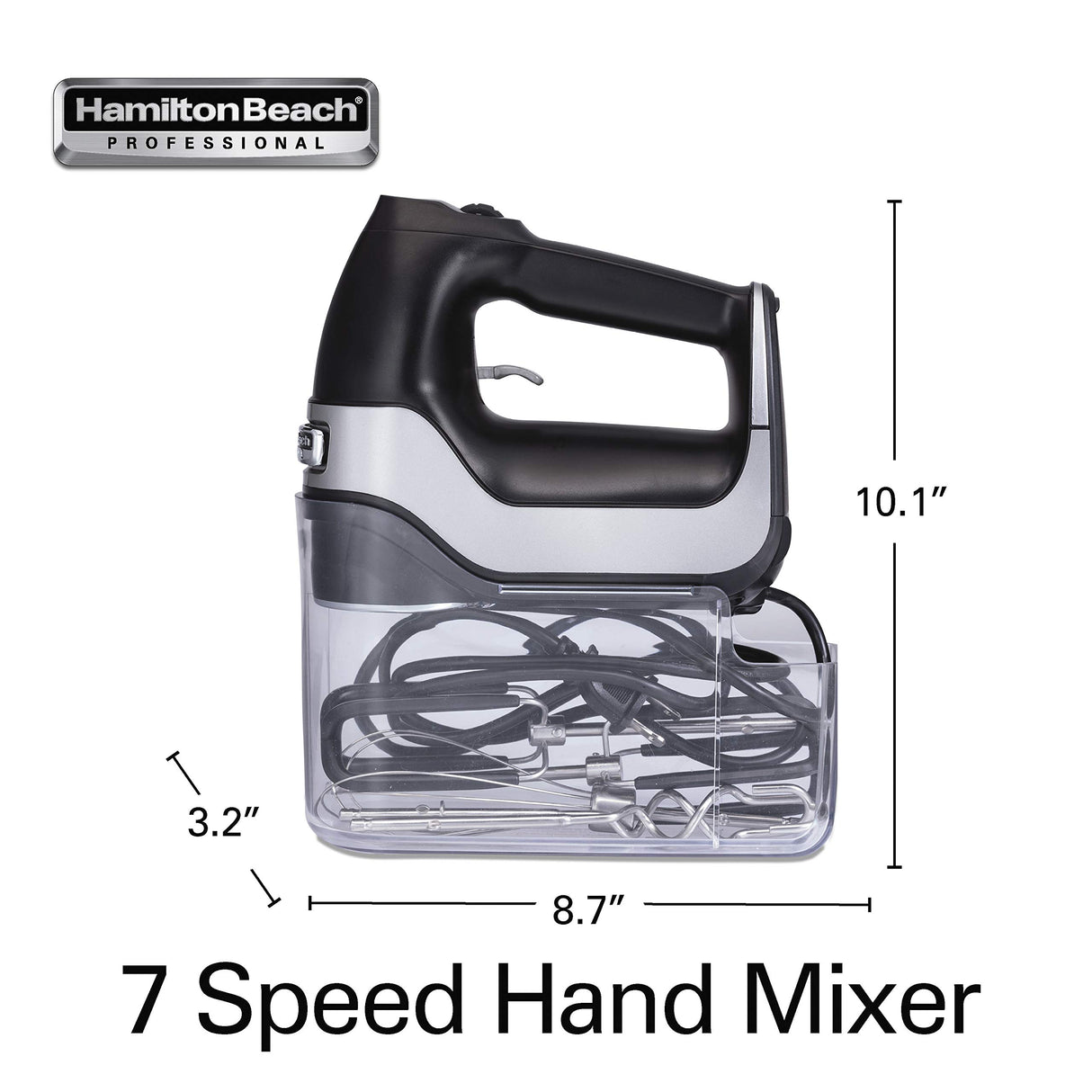 Hamilton Beach Professional 7-Speed Digital Electric Hand Mixer with High-Performance DC Motor, Slow Start, Snap-On Storage Case, SoftScrape Beaters, Whisk, Dough Hooks, Matte Black (62655) Hamilton Beach Professional