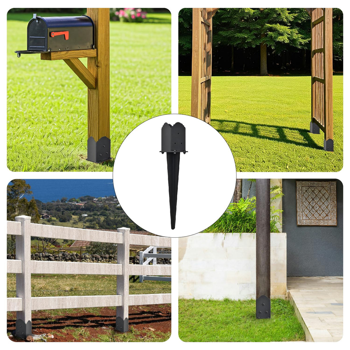4 Pack Fence Post Anchor 4''x4'', Heavy Duty Fence Post Anchor Ground Spike 22''x4''x4'' for Fence, Mailbox, Bird Feeder, Decking,... with The Black Powder Coating Cover on The Surface BTRAM