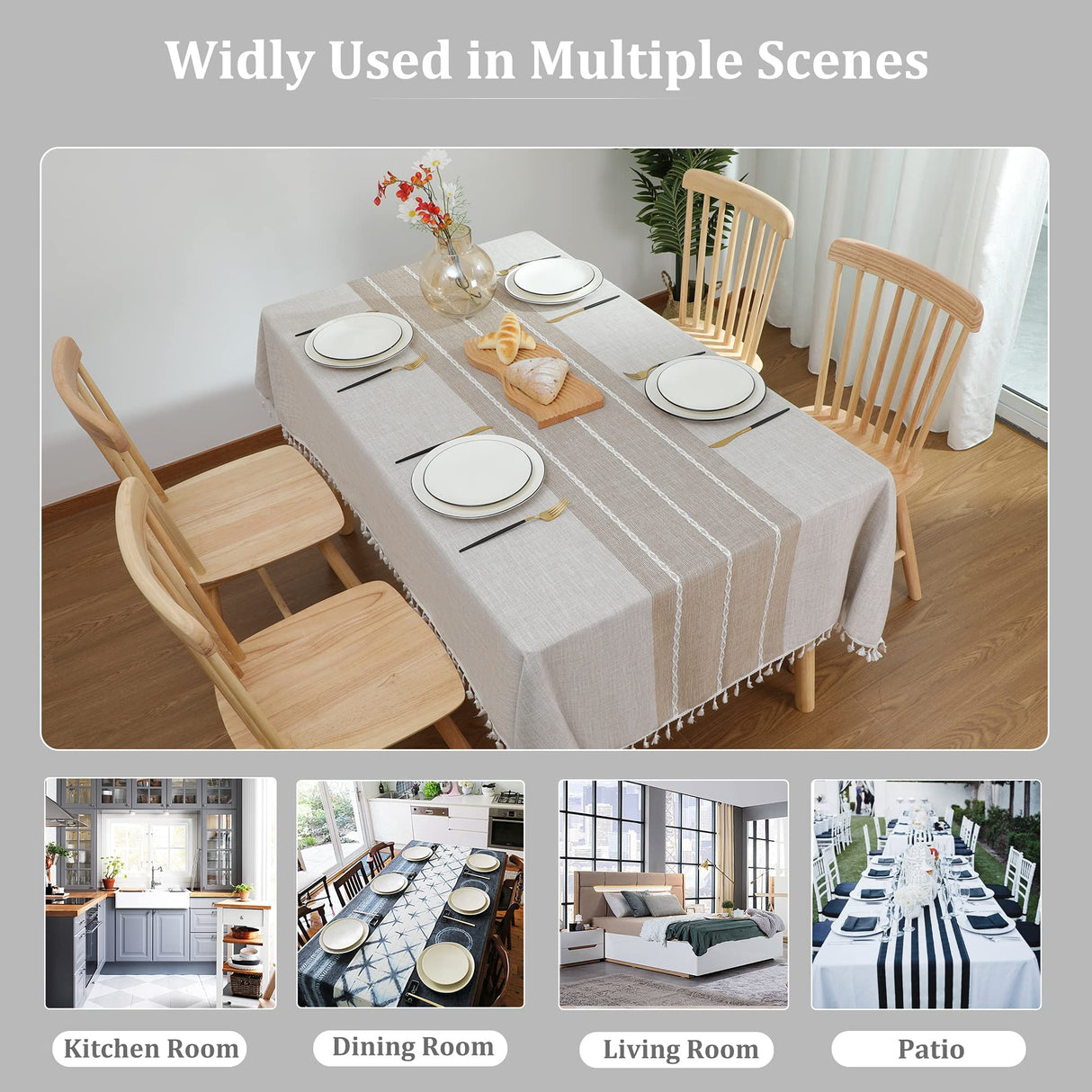 JIALE Tablecloths for Rectangle Tables, Cotton Linen Table Cloth Waterproof Tablecloth Wrinkle Free Farmhouse Dining Table Cover, Soft Fabric Table Cloths with Tassels, Brown, 55" X 70", 4-6 Seats JIALE