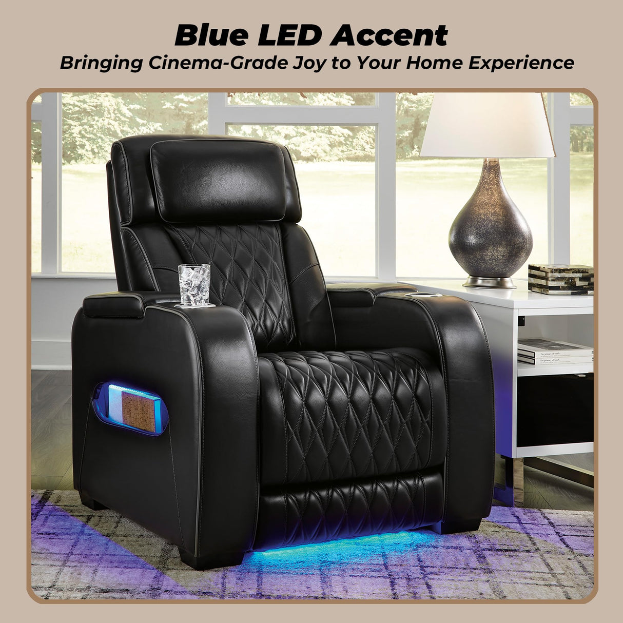 Signature Design by Ashley Boyington Contemporary Leather Match Power Recliner with Adjustable Headrest, Cup Holders, USB Port and Air Massage System, Black Signature Design by Ashley