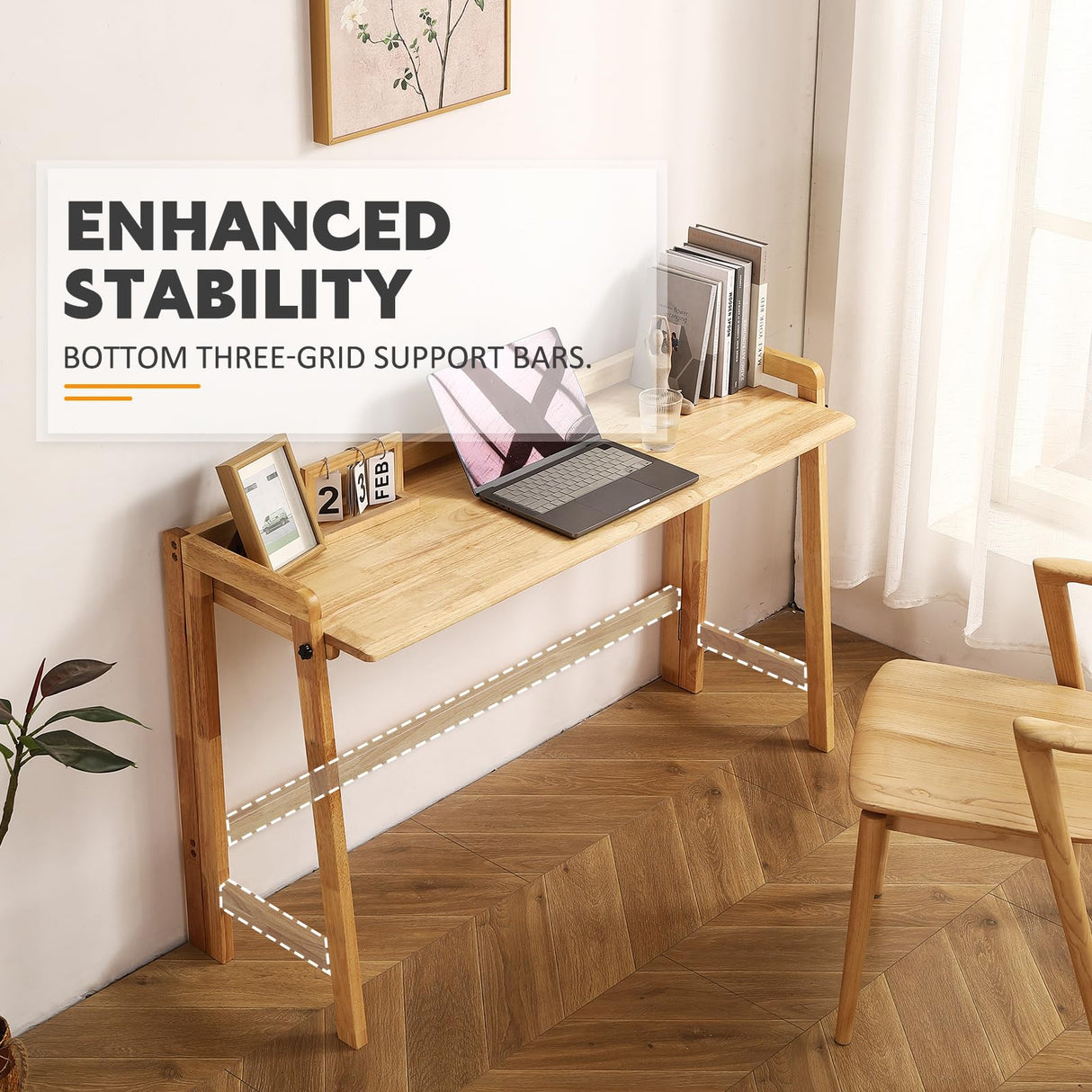 Solid Wood Folding Desk Mid Century Modern Desk, 47'' Foldable Writing Computer Desk for Home Office, Simple Study Makeup Workstation, Wooden Study Office Desk Table for Small Spaces, Natural Color Fetuero