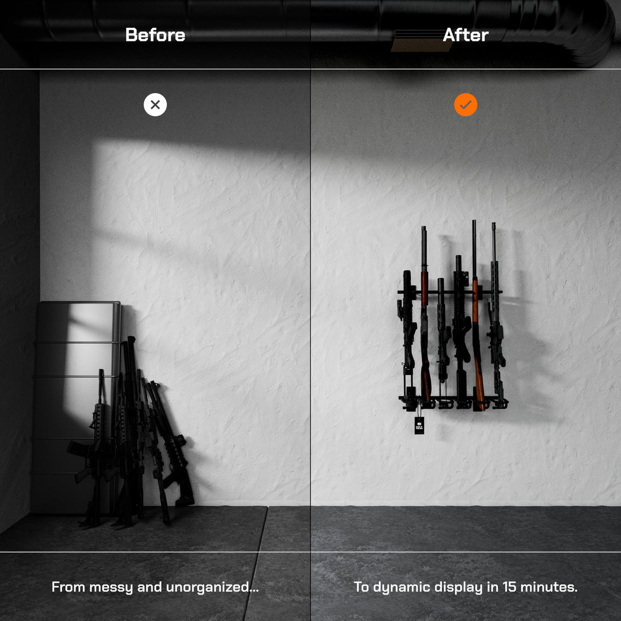 Hold Up Displays Gun Rack Wall Mount, Vertical Gun Rack, Rifle Rack, Holds 6 Shotguns, Rifles, & More, Heavy Duty Steel Indoor Gun Rack, Home Gun Storage Solutions - Made in The USA Hold Up Displays