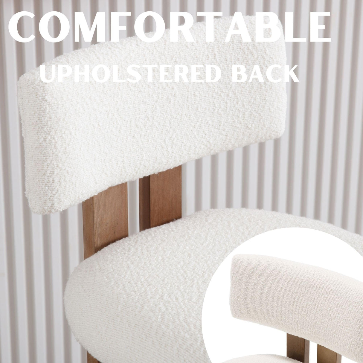 RIVOVA 26 inch Farmhouse Bar Stools Set of 4 Sherpa Upholstered Kitchen Stool Wood Legs Boho Pub Stools with Back Modern Counter Height Bar Chairs Kitchen Island Barstools, White RIVOVA