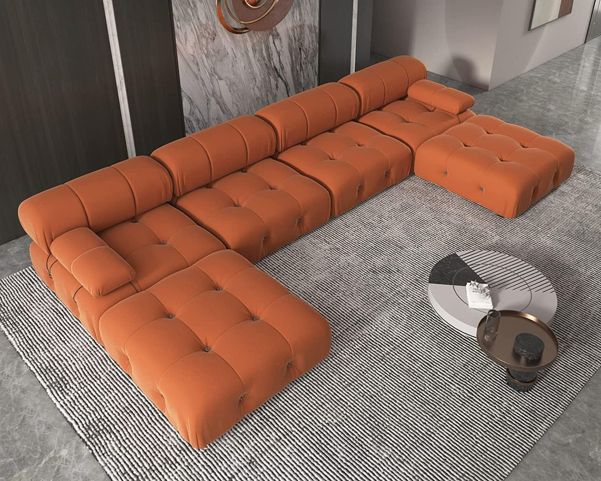 JACH U-Shaped Modular Sectional Couch, 138"" Minimalist Velvet Sofas, Convertible Couches, Mid-Century Modern Sectional Sofa with Chaise Ottomans for Living Room Apartment (Orange), 105OR-U-U JACH