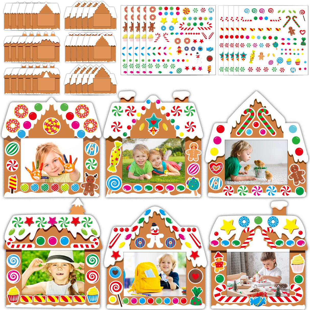 chiazllta 30 Packs Christmas Picture Frame Craft Kits for Kids, Xmas DIY Gingerbread Candy Craft Holiday Art Favor Home Class Game Activities for Kindergarten Preschool chiazllta