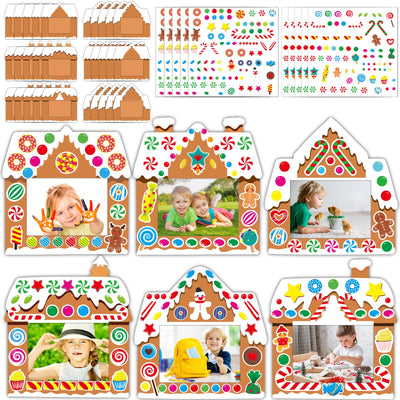 chiazllta 30 Packs Christmas Picture Frame Craft Kits for Kids, Xmas DIY Gingerbread Candy Craft Holiday Art Favor Home Class Game Activities for Kindergarten Preschool