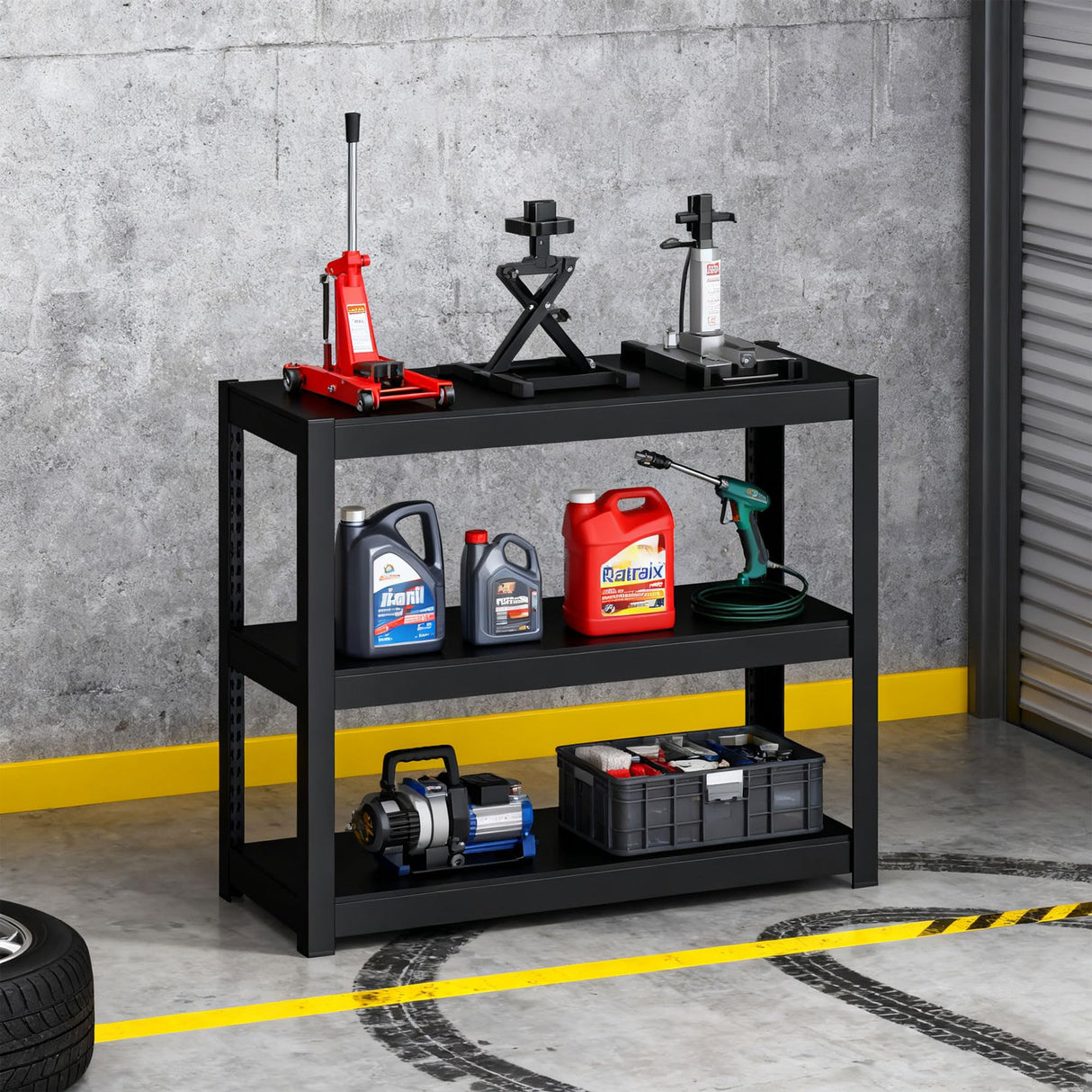 BESFUR 3-Tier Metal Shelving Unit, Adjustable Garage Shelves, Heavy Duty Garage Storage Shelving Unit for Warehouse Pantry Closet Kitchen, 15.8"*35.5"*35.5", Black BESFUR