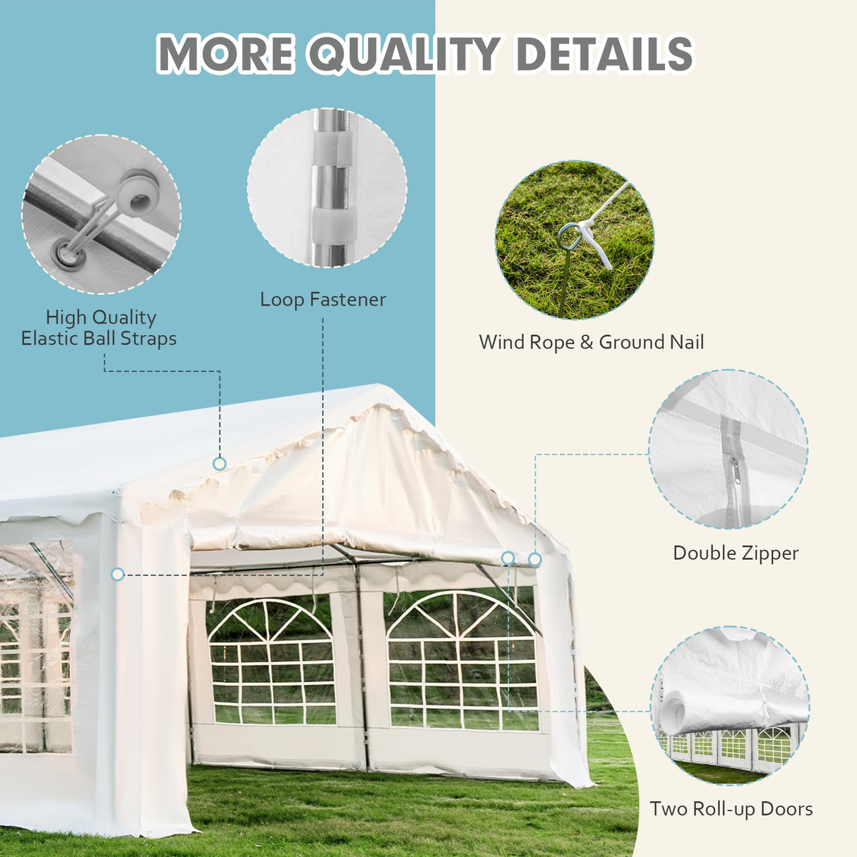 EROMMY 20x40ft Party Tent, Outdoor Wedding Tent, Heavy Duty Large Canopy Carport with Removable Sidewalls, 2 Roll-up Doors, 5 Storage Bags, Gazebo Shelter Tent for Party Event Commercials, White EROMMY