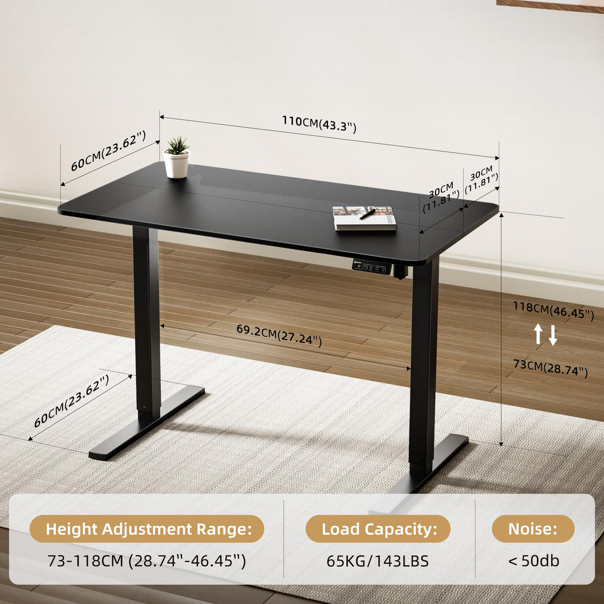 ERGOMAKER 43" Electric Standing Desk, Height Adjustable, Sit Stand Up Desk for Home Office & Computer Workstations, Memory Controller, Black ERGOMAKER