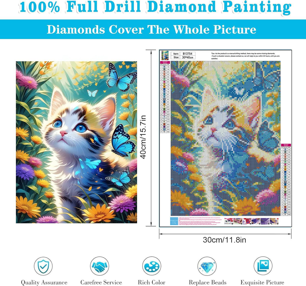 mrpwnle Cat Diamond Painting Kits for Adults-Cat Diamond Art Kits for Adults,5D Diamond Painting, DIY Full Drill Diamond Painting Flowers Gem Art and Crafts Kits 12x16inch mrpwnle