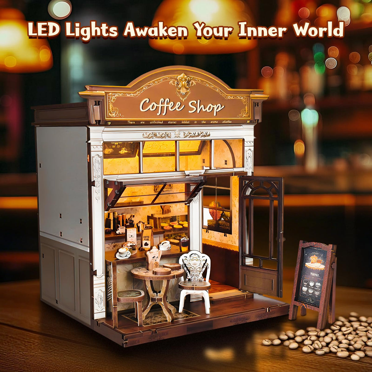 DIY Miniature House Kit, Coffee Shop Book Nook Kit, Mini Building Kit, Dollhouse Kit for Adults and Teens, 3D Wooden Puzzles with LED Light, Craft Kit for Family and Friends(Retro Coffee Shop) ANTREATU