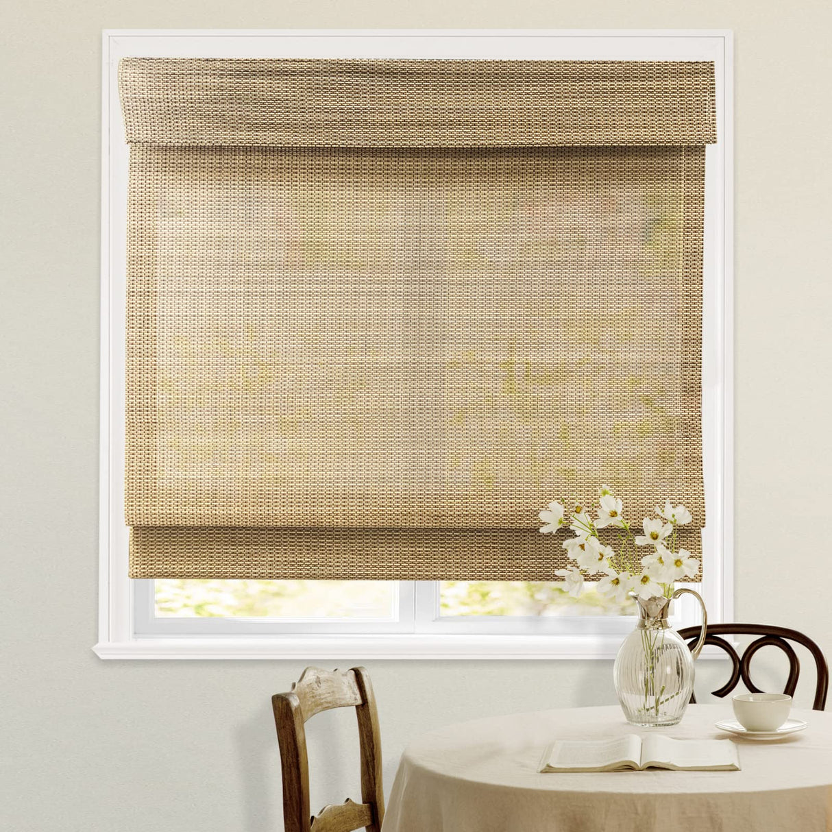 HousCa Custom Cordless Bamboo Roman Shades - Blackout Window Blinds in Pattern 21 HousCa