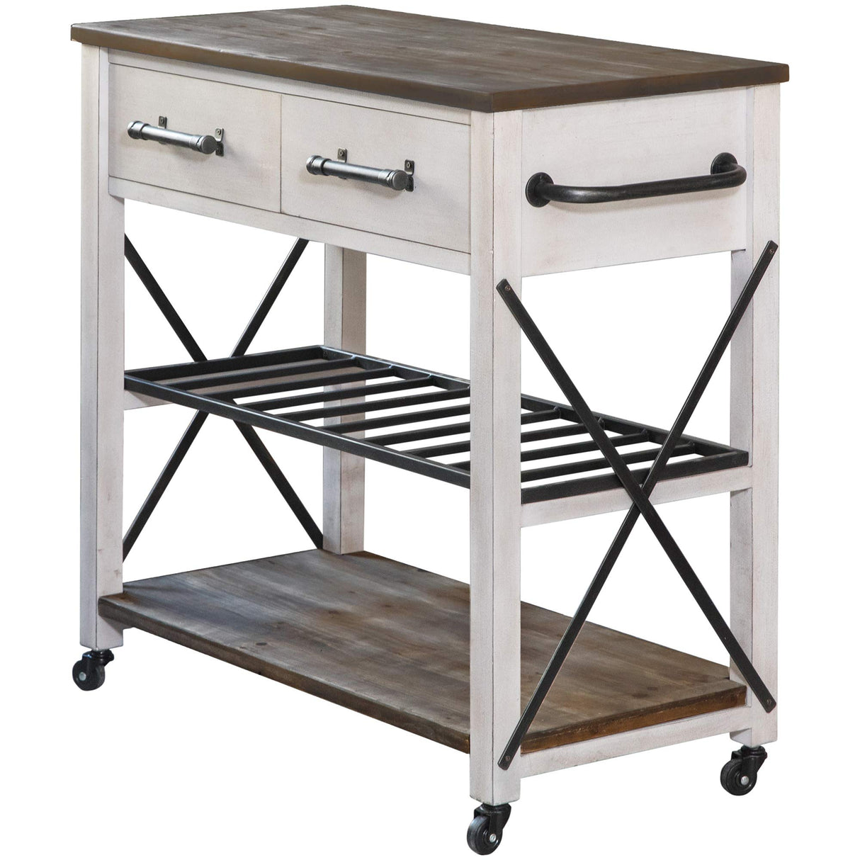 FirsTime & Co. Off-White and Brown Aurora Kitchen Cart, Coffee Bar and Microwave Stand, Island on Wheels with Storage, Wood and Metal, Farmhouse, 31.5 inches FirsTime & Co.