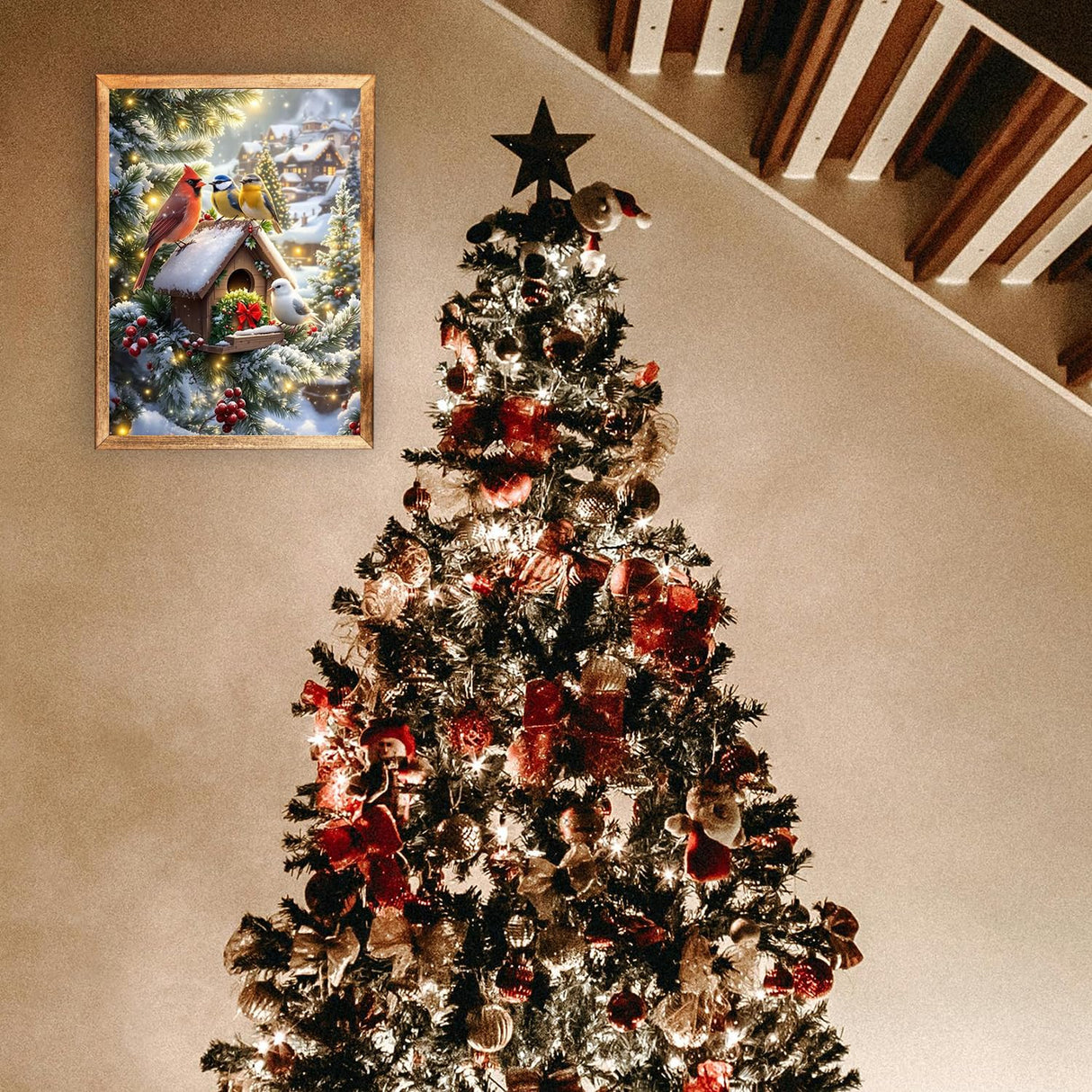 MBNTJHT Christmas Diamond Art Kits for Adults,5D Round Drill Cardinals Diamond Painting Kits for Beginners,Birds Snow Scene Gem Art Painting by Diamonds for Home Decor 12X16 Inch. MBNTJHT