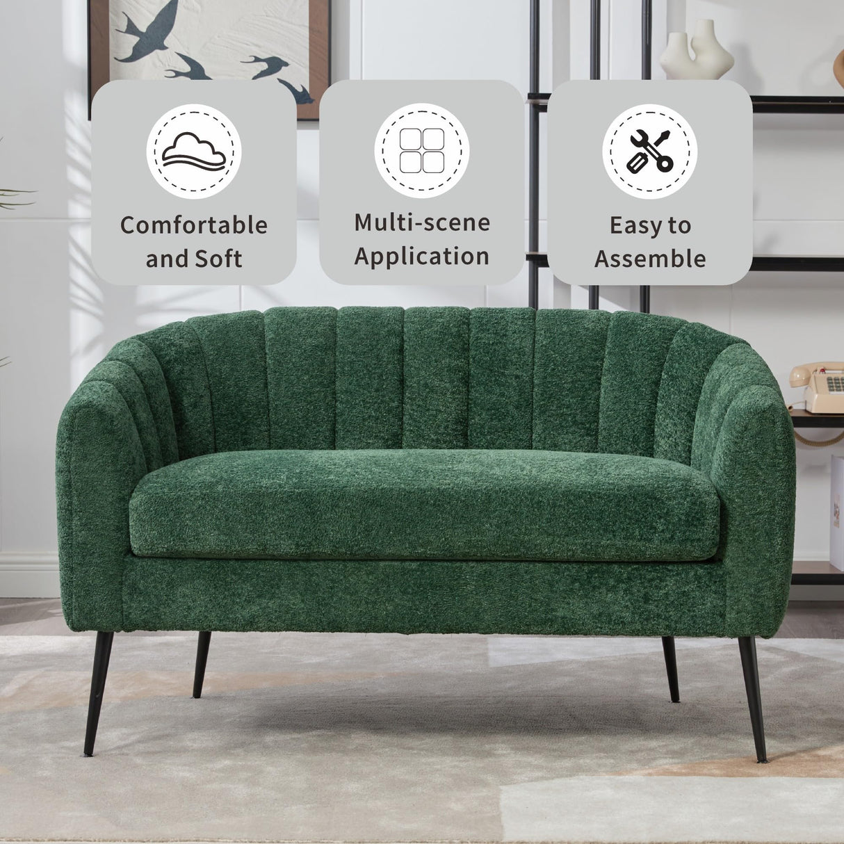Sinzho & Wiyfun 50.2'' Upholstered Small Loveseat Sofa Chenille 2-Seat Couch Settee Love Seat for Small Space Mini Room, Green Sinzho & Wiyfun