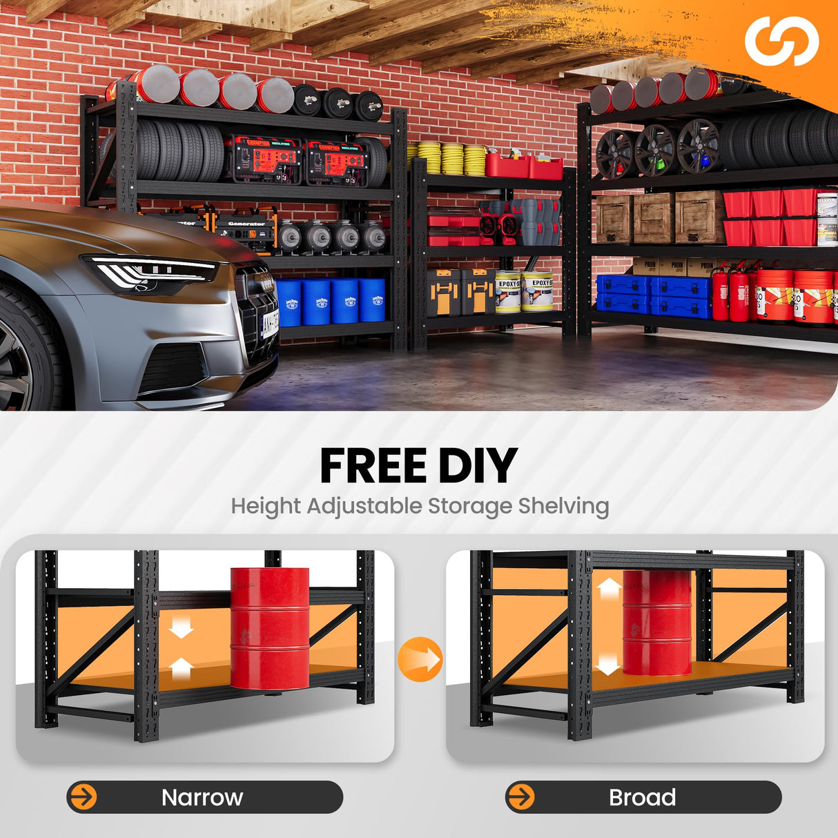 3000LBS Metal Storage Shelves, 48” W Heavy Duty Garage Shelving Units, 4 Tier Storage rack shelf, Steel Industrial Shelving , Adjustable Standing Shelf for Basement/Warehouse 48"W x 24"D x 70"H, Black AFAIF