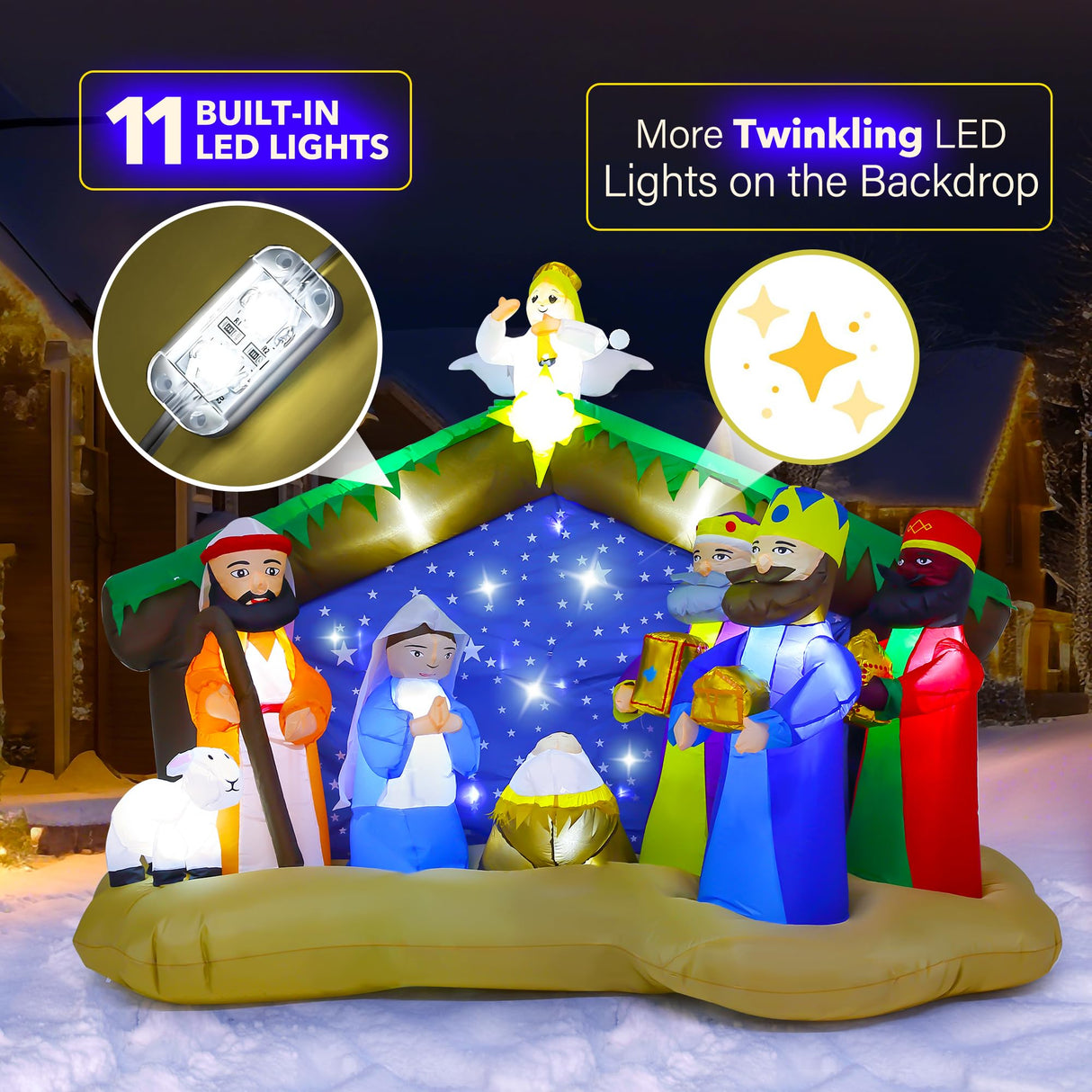 8.5 FT Christmas Inflatables Nativity Scene Outdoor Decorations, Christmas Blow Up Yard Decorations Nativity Sets for Garden Lawn Xmas Decor ZPISF