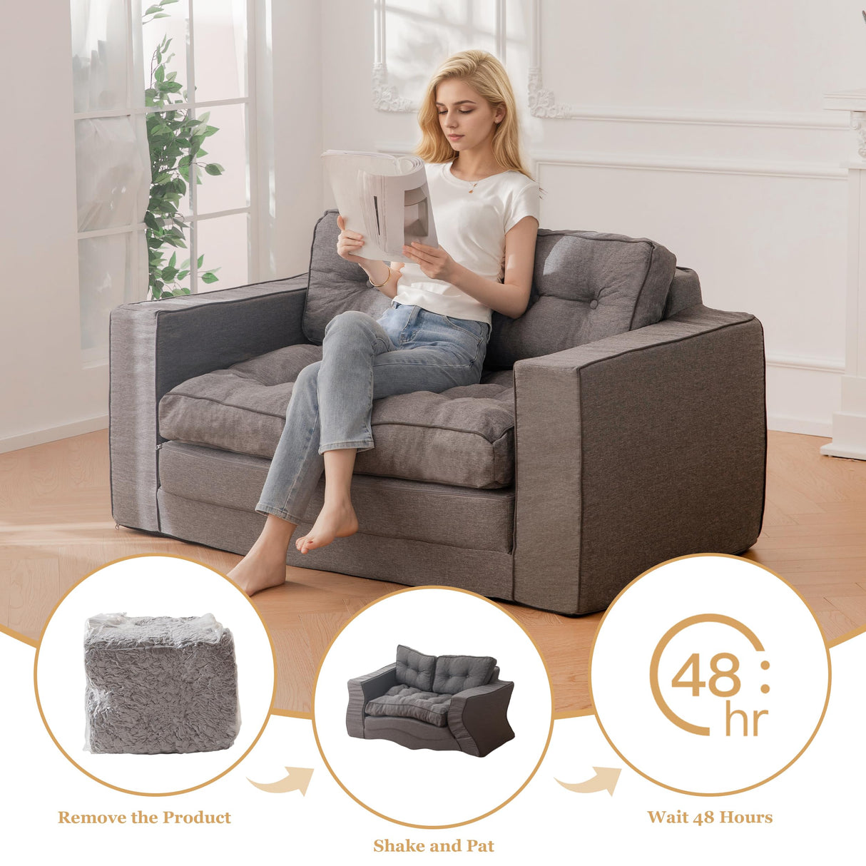 YOSHOOT Loveseat Sleeper Sofa,55" Convertible Sofa Bed Couch Futon Couches for Living Room,3-in-1 Pull Out Floor Couch with Backrest and Pillows YOSHOOT