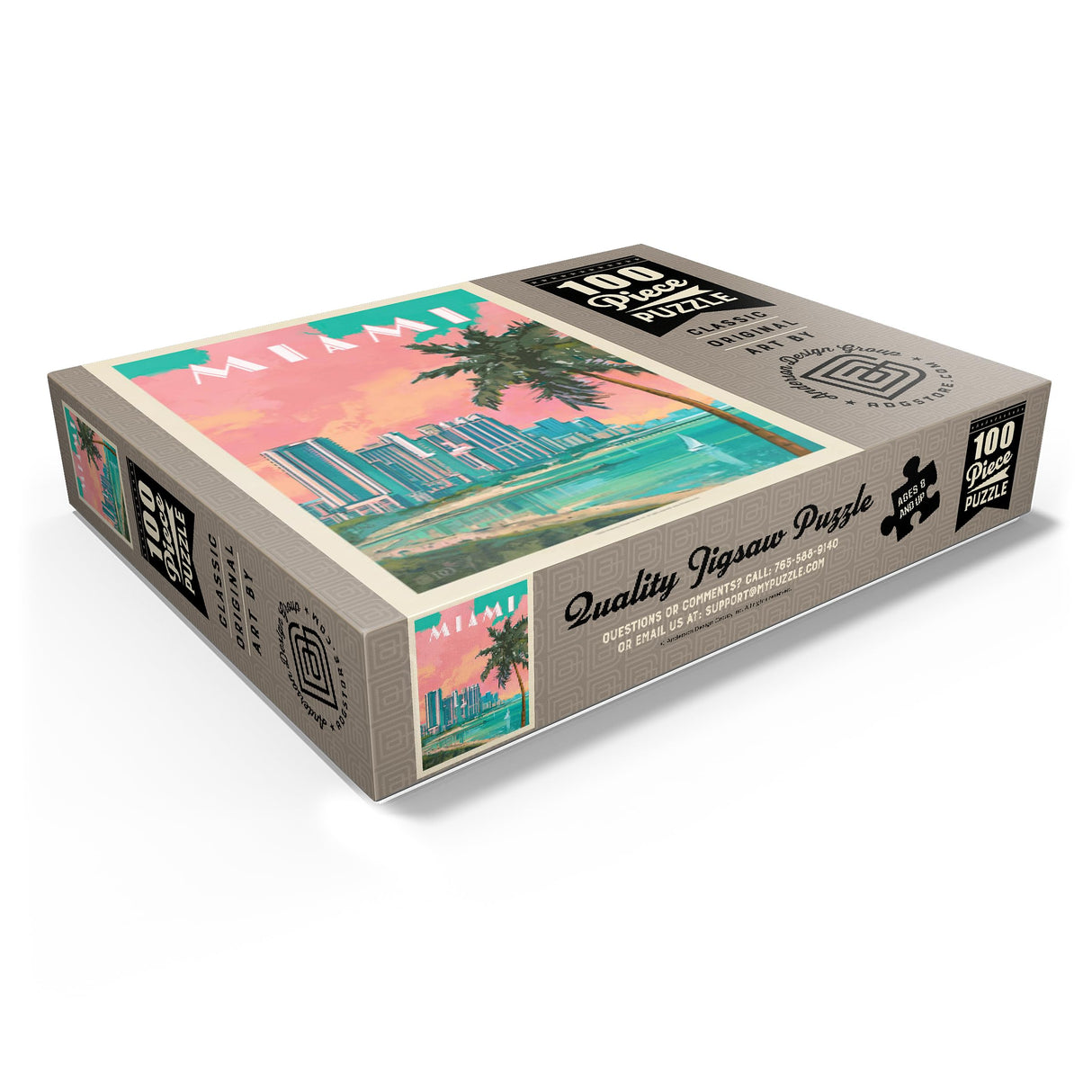MyPuzzle Miami, FL: South Beach, Vintage Poster - Premium 100 Piece Jigsaw Puzzle for Adults MyPuzzle.com
