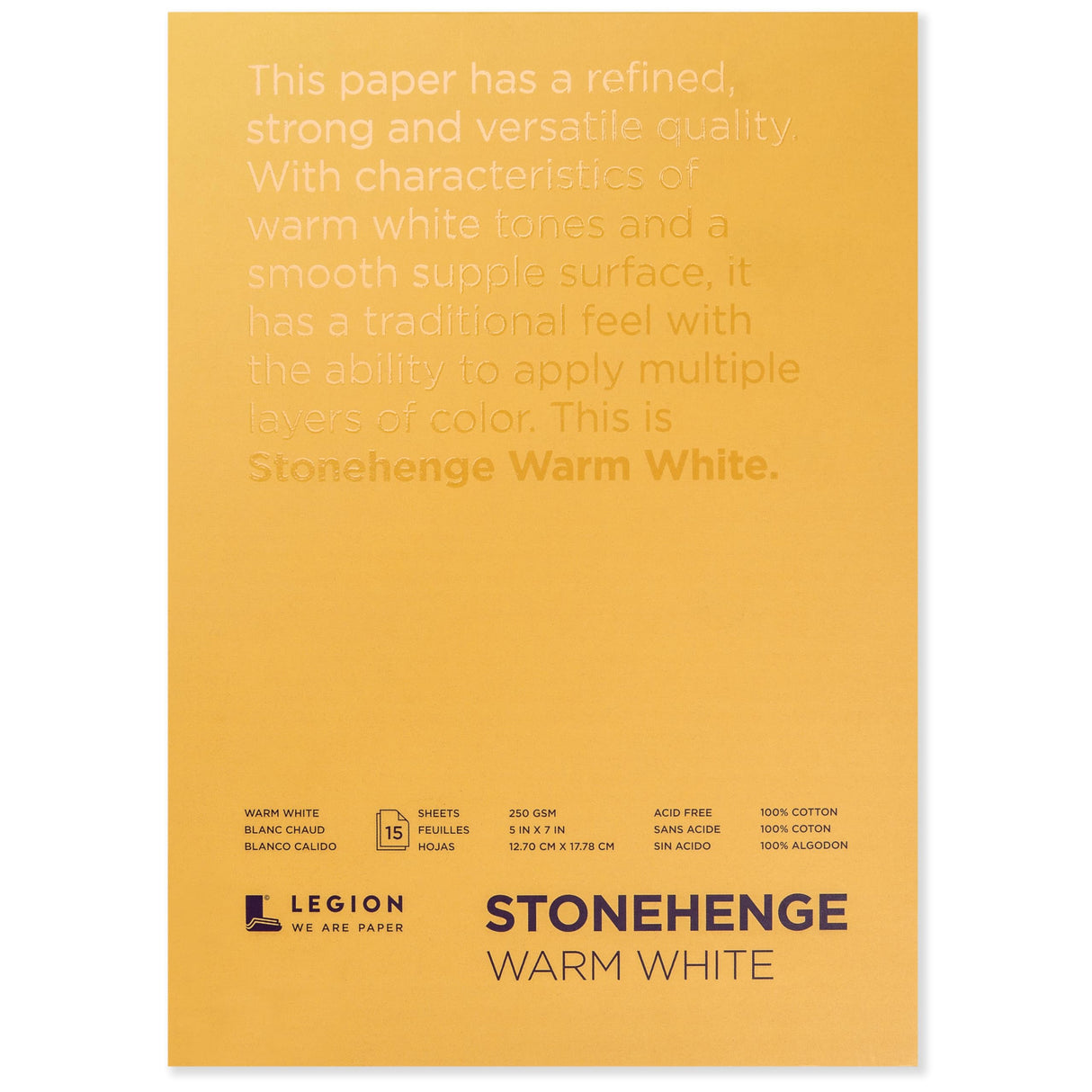 Stonehenge 100% Cotton Medium Weight Pad, Warm White, 5 x 7 inches, 250gsm, 15 Sheets for Dry Media Stonehenge