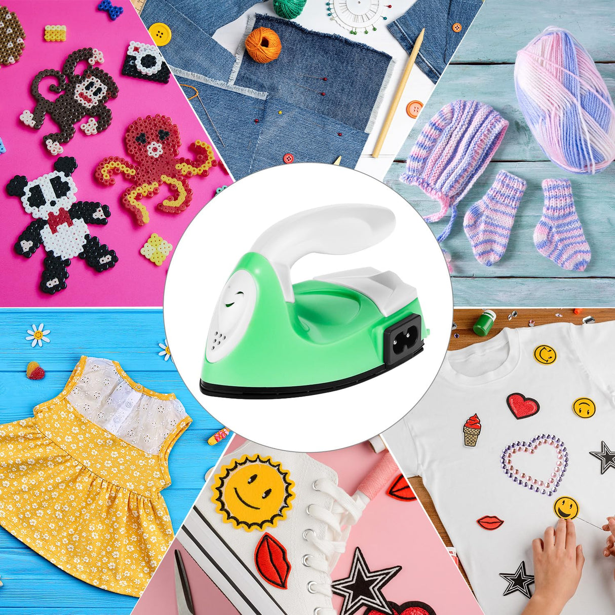 QWORK Mini Craft Iron Mini Heat Press, Heat Machine for Fabrics & Heat Transfer Vinyl, DIY T-Shirts, Shoe, Green QWORK