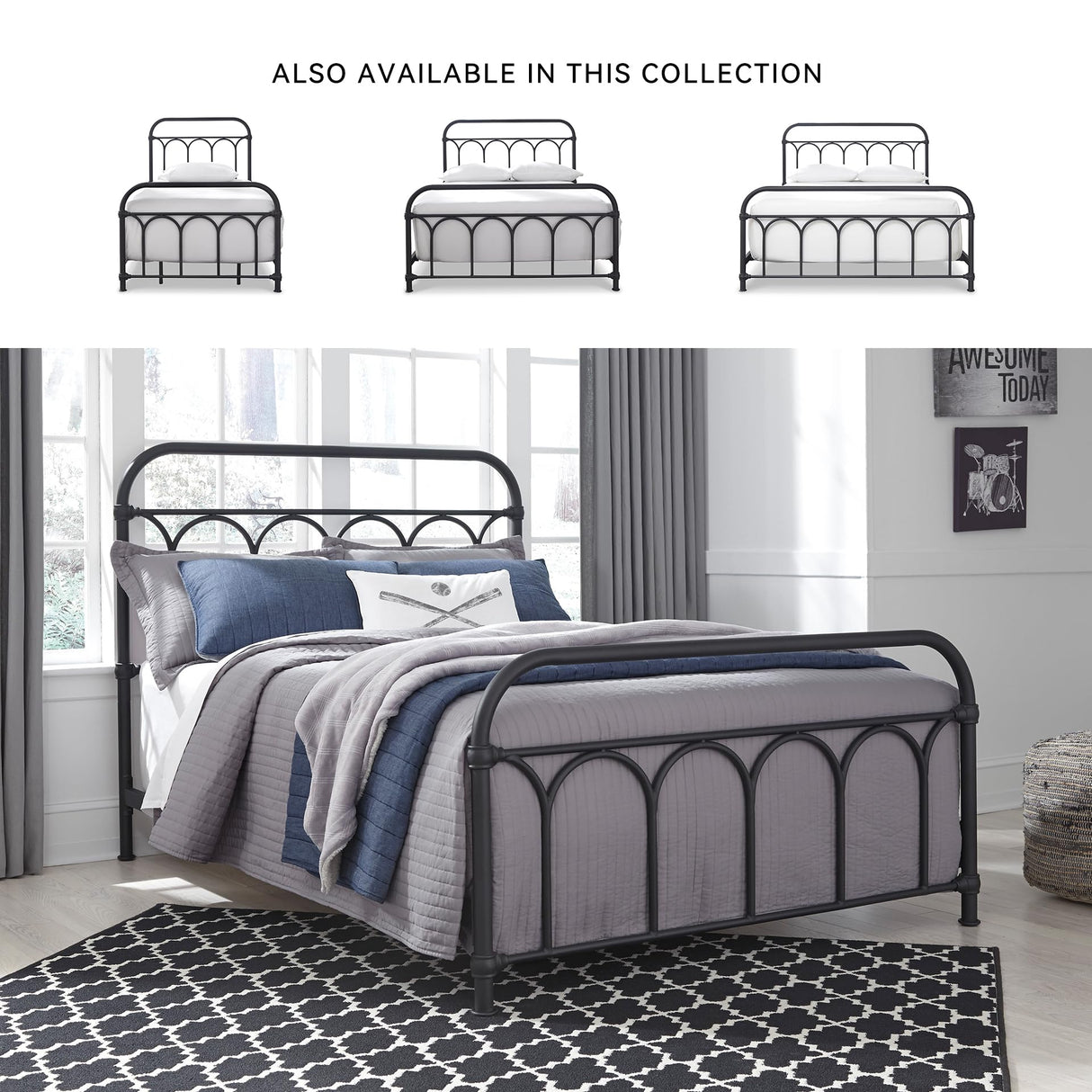 Signature Design by Ashley Nashburg Industrial Farmhouse Metal Bed, Full, Matte Black Signature Design by Ashley