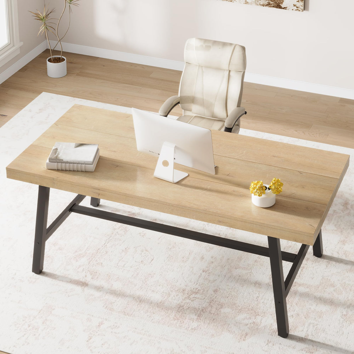 IDEALHOUSE Rustic Dining Table for 6-8 People, 78.7” Long Rectangle Kitchen Table, Industrial Farmhouse Wooden Kitchen Tables with Sturdy Metal Frame, Dining Room Table for Office, Home IDEALHOUSE