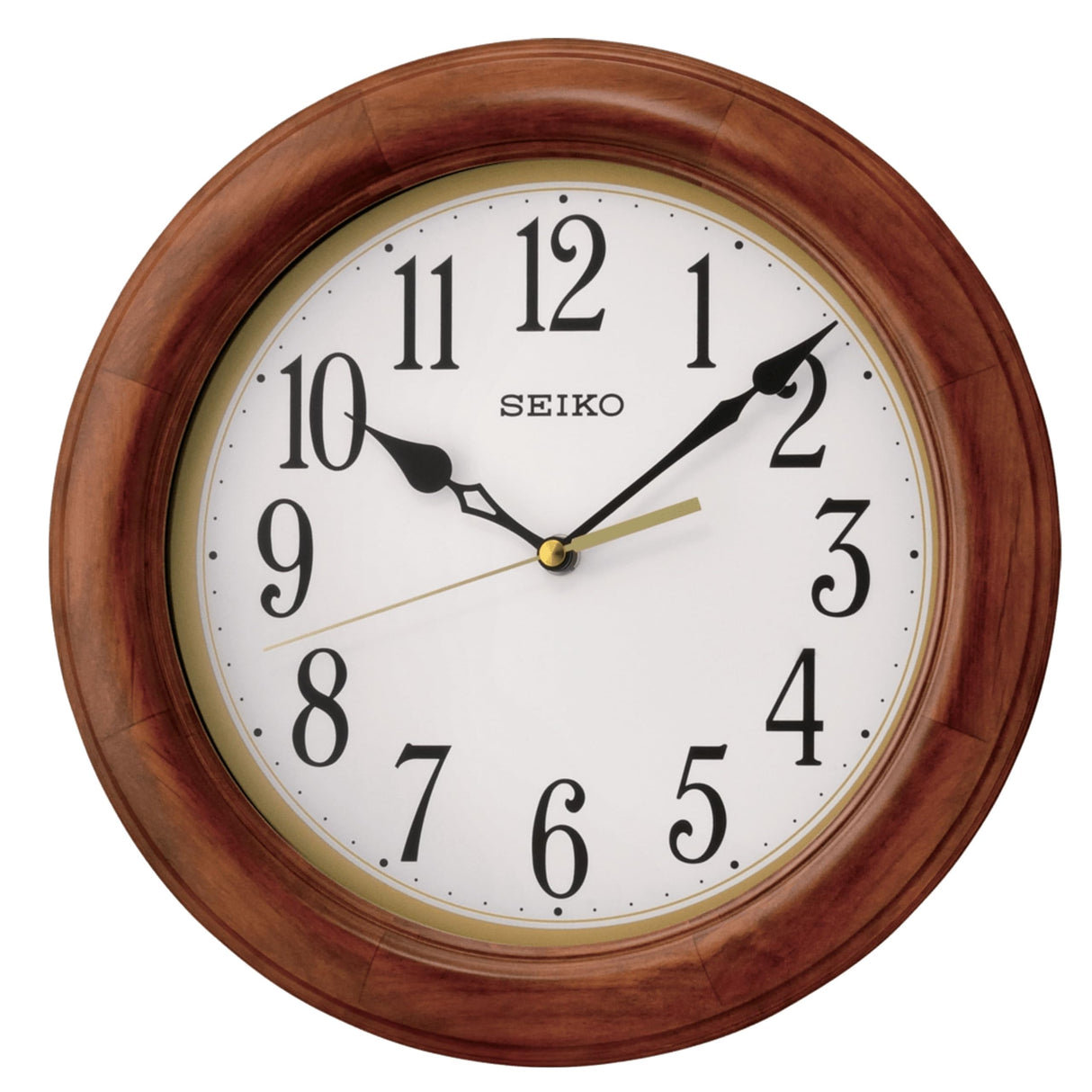 SEIKO 12 Inch Round Wood Classic Wall Clock, White,Brown Seiko