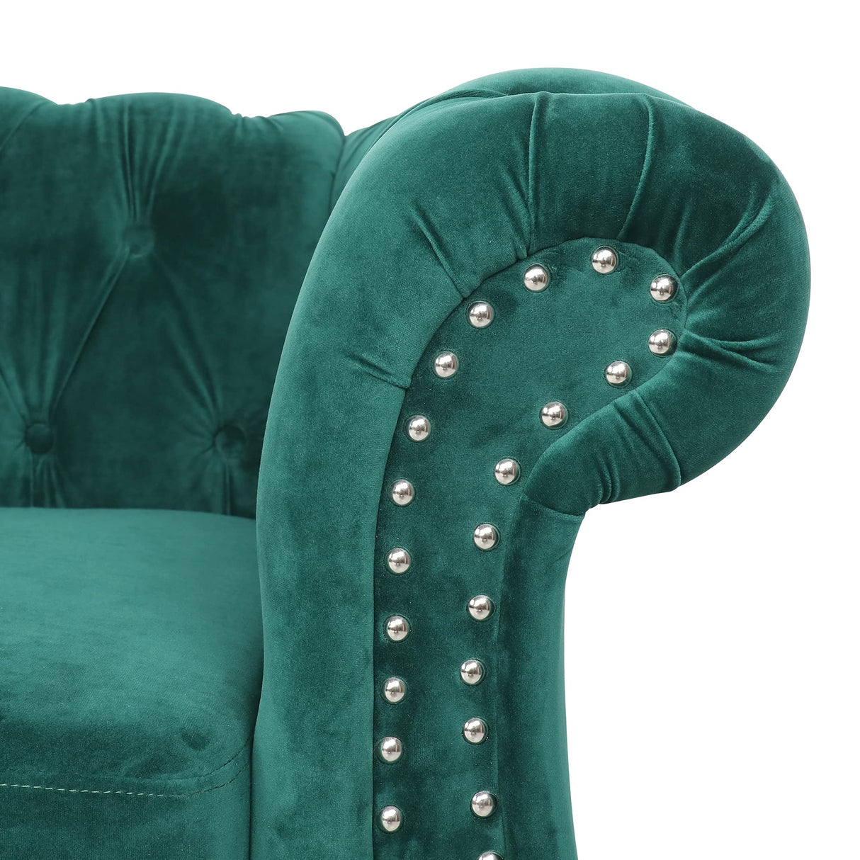Chesterfield Sofa Velvet, Modern Tufted Couch 3 Seater with Rolled Arms and Nailhead for Living Room, Bedroom, Office, Apartment (Green) ORRD