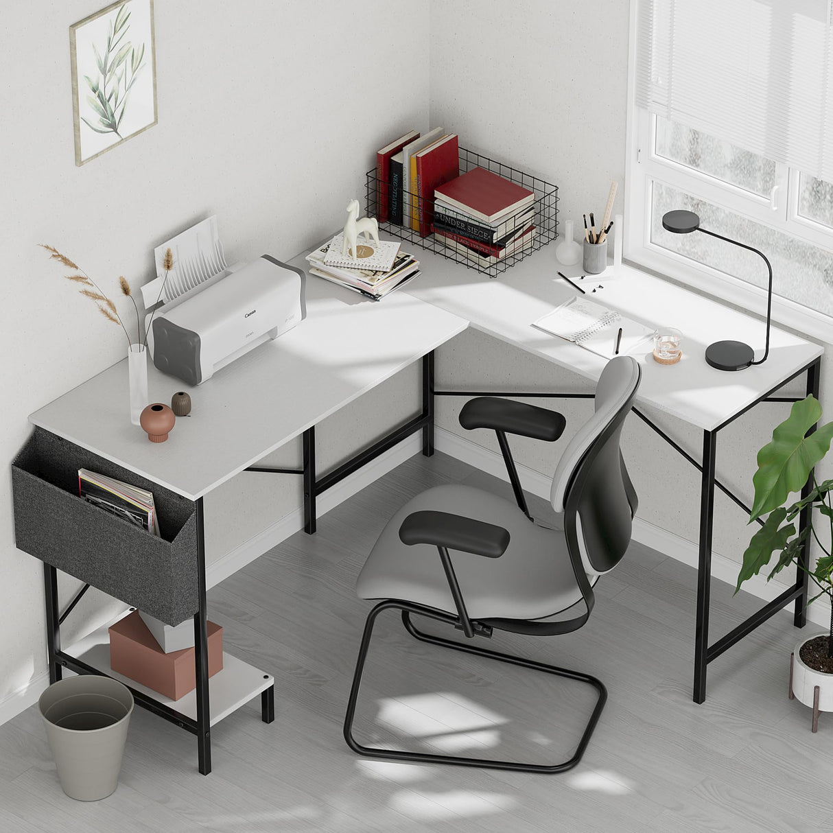 infiniPower L Shaped Desk Gaming Computer 50 Inch Reversible Corner Table PC Work Table for Writing Study Student with Wood Tabletop Metal Frame CPU Stand Side Bag for Home Office Small Place InfiniPower