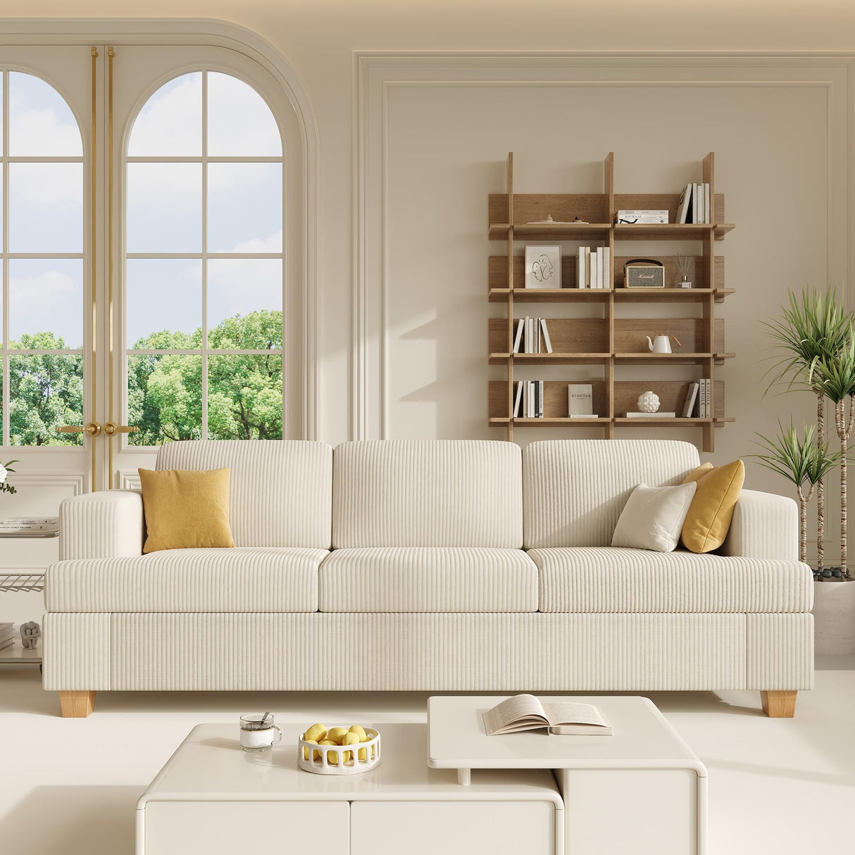 Apicizon 89'' 3-Seat Sofa Couch with Loveseat, 2 Piece Comfy Sofa Sets for Living Room, Modern Lounge Sofa Sleeper Couch for Apartment with Deep Seat, Living Room Set White Corduroy Apicizon