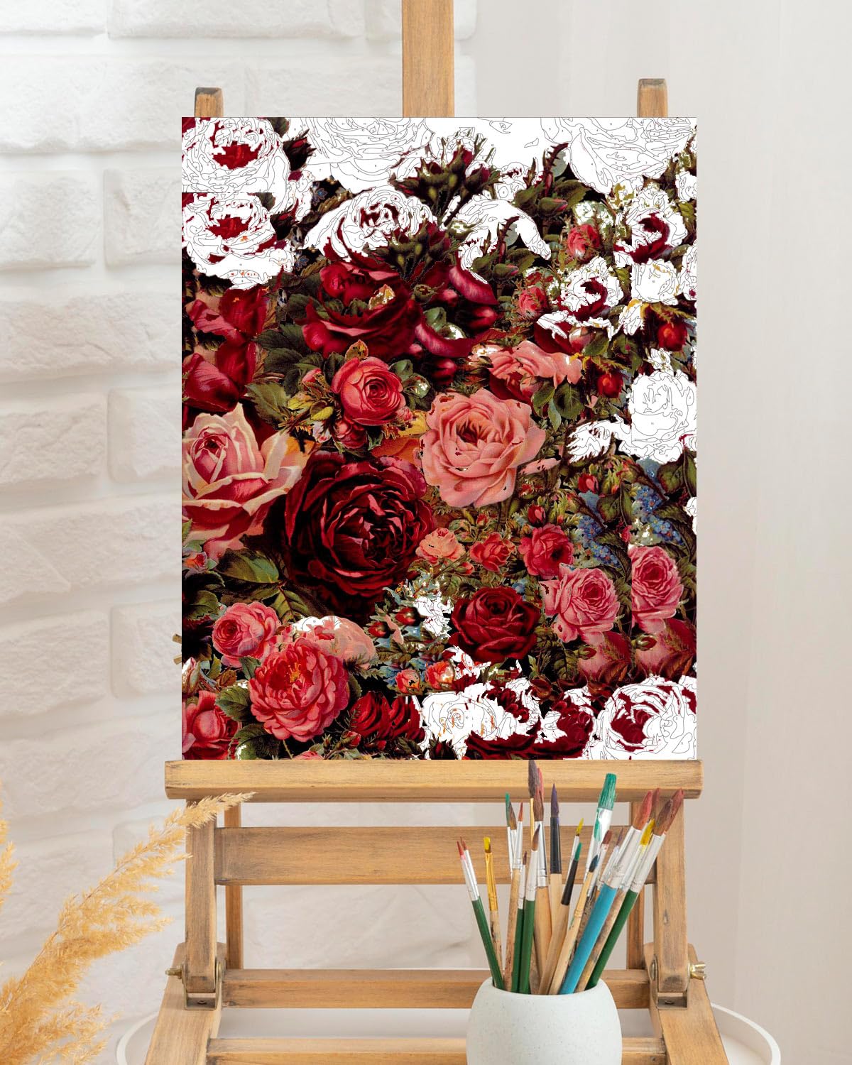 TOCARE Flowers Paint by Numbers Kit for Adults Red Rose Adult Paint by Number Canvas,Adult's Paint-by-Number Kits Love Rose 20x16Inch TOCARE