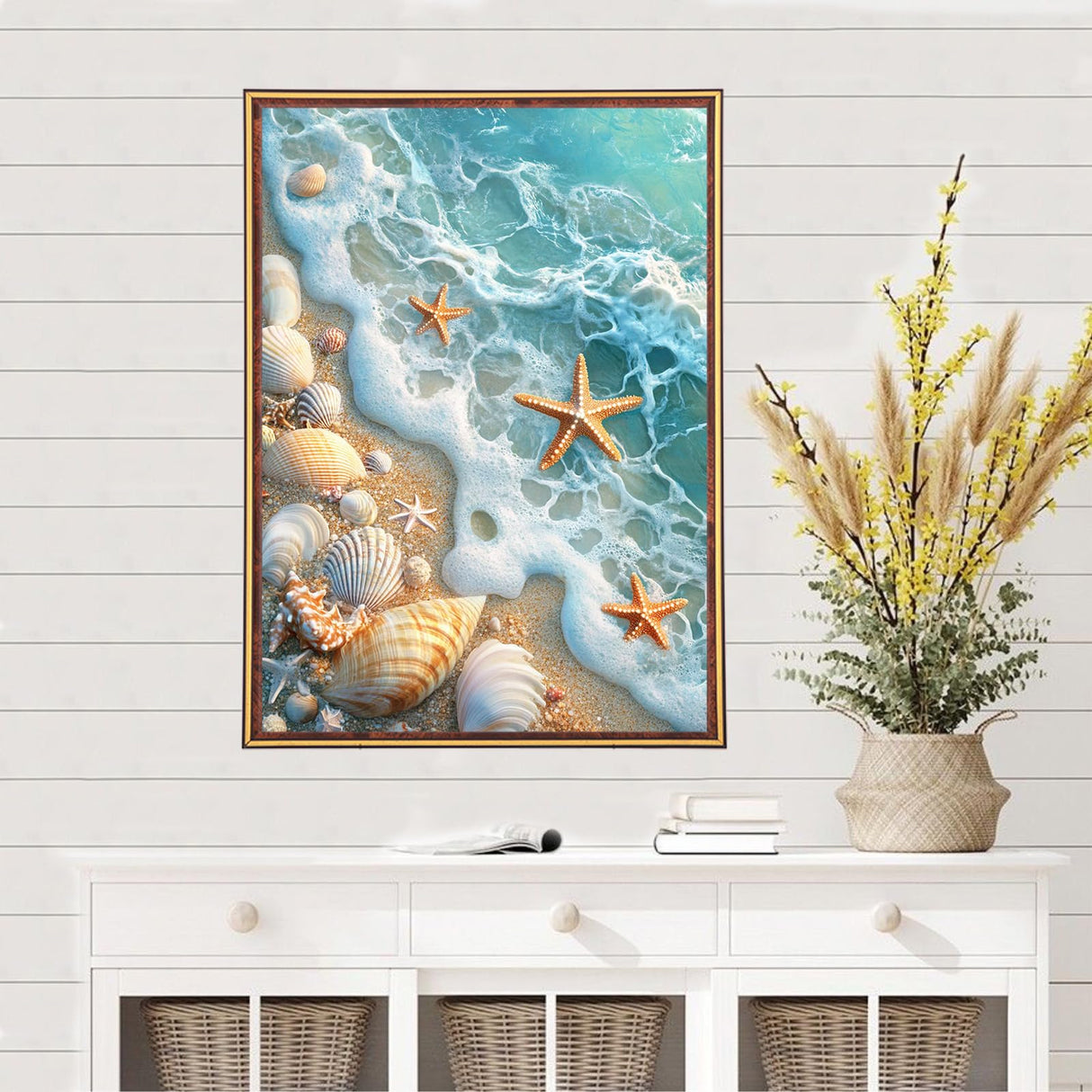 MEIYUDA Beach Diamond Painting Kits for Adults, 5D Seashell Starfish Diamond Art Kits for Beginners, Blue Ocean Beach DIY Gem Art Crystal Painting for Home Wall Decor and Present 12x16inch MEIYUDA