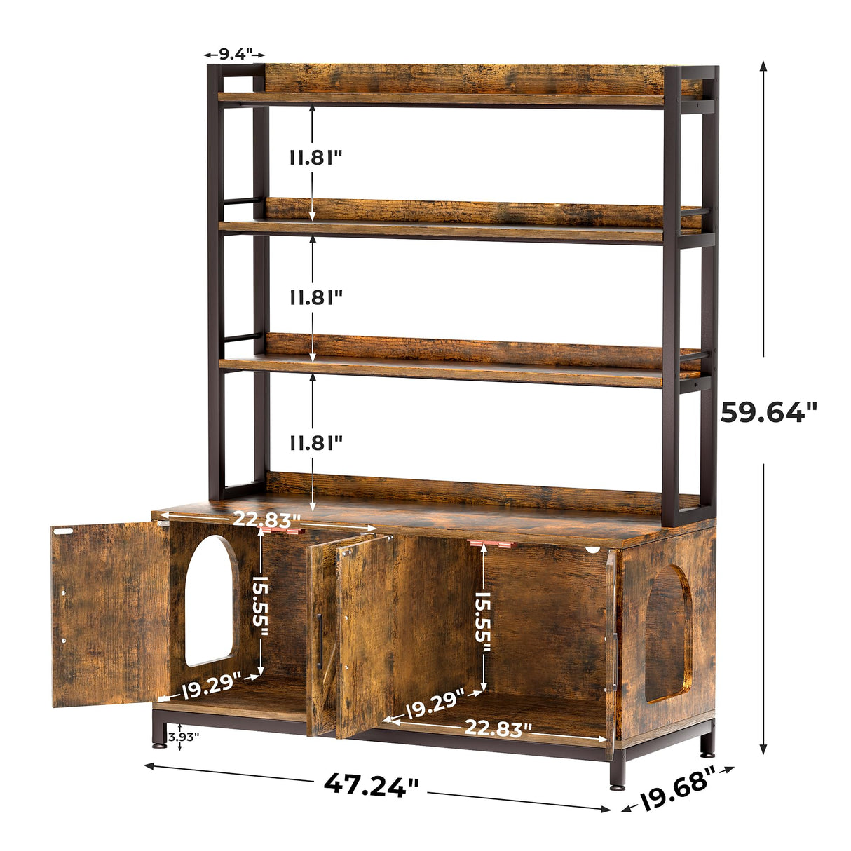 Herture Large Cat Litter Enclosure for 2 Cats - Hidden Litter Box Furniture with Shelf, Brown PG05MWN Herture