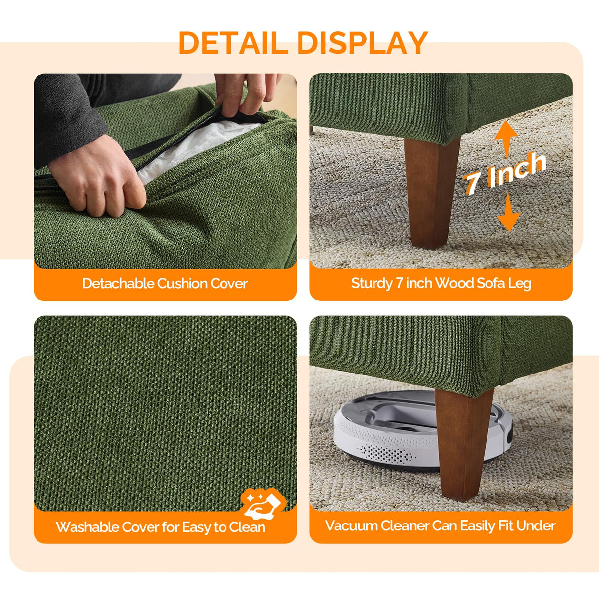 VINGLI Mid-Century Accent Chairs Set of 2, Green Upholstered Armchair Comfy Sofa Chairs Reading Chair High Back Living Room Bedroom Furniture for Apartment VINGLI