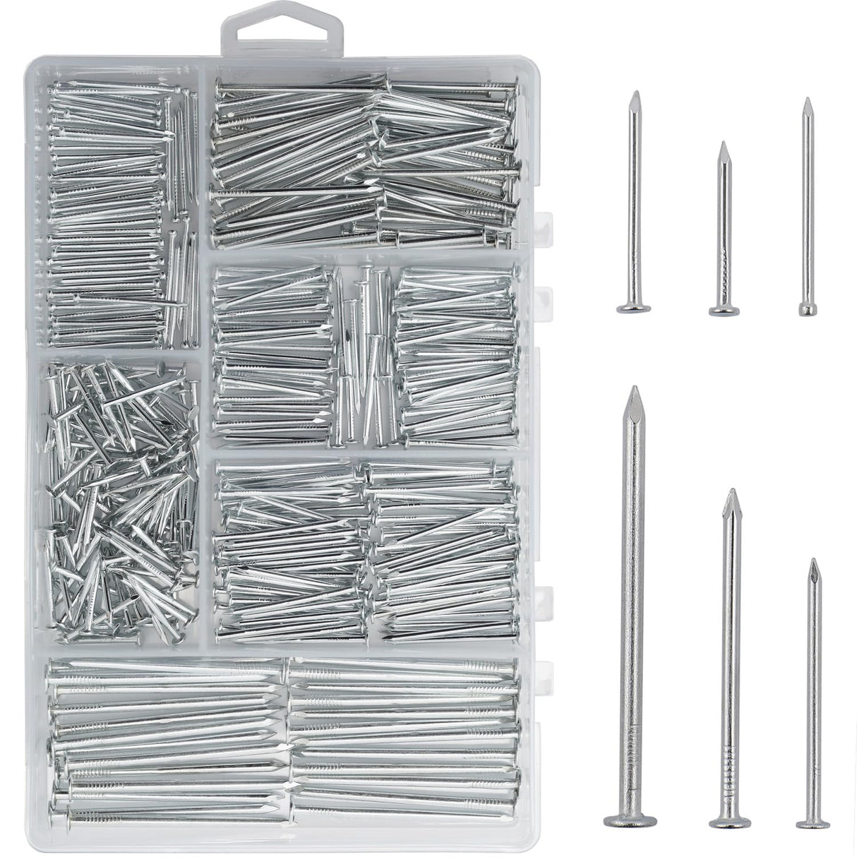 376pcs Premium Hardware Nails Assortment Kit, Maximum Length 2 Inches Galvanized Nails, Picture Hanging Nails, Wood Nails, Wall Nails with Storage Box | 6 Sizes JEGONFRI
