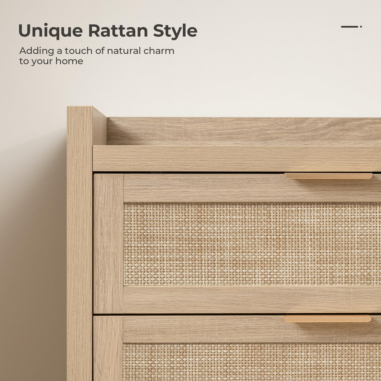 SICOTAS Dresser for Bedroom Chest of Drawers 46" Tall Dresser for Closet with 5 Rattan Drawers Boho Night Stand Large Clothes Storage Cabinet for Living Room Hallway Nursery Entryway SICOTAS