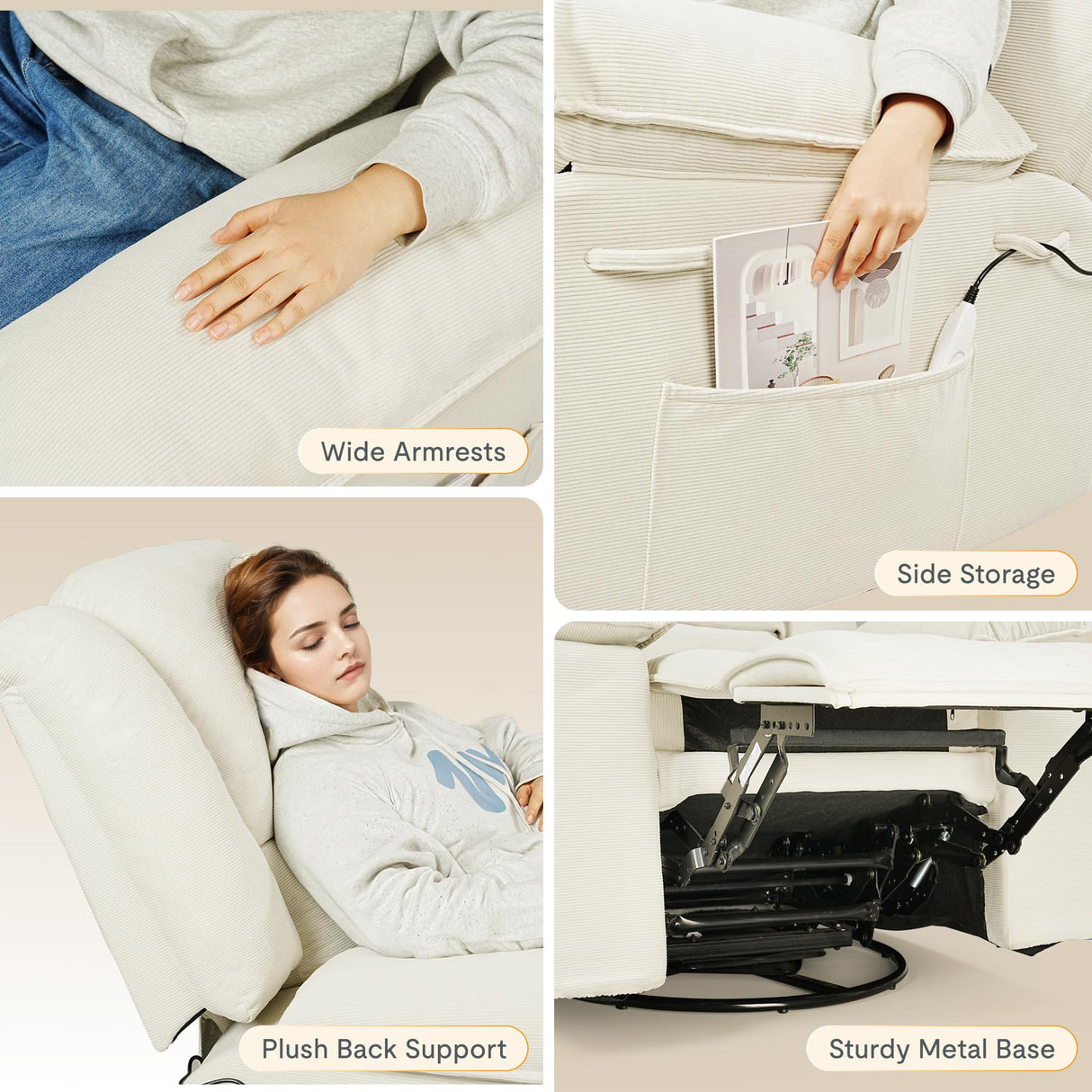 FLEXISPOT Swivel Rocker Recliner Chair for Adults, Massage Recliner Rocking Chair Nursery, 360° Swivel Nursery Glider for Living Room Bedroom, Beige (XRC2) FLEXISPOT