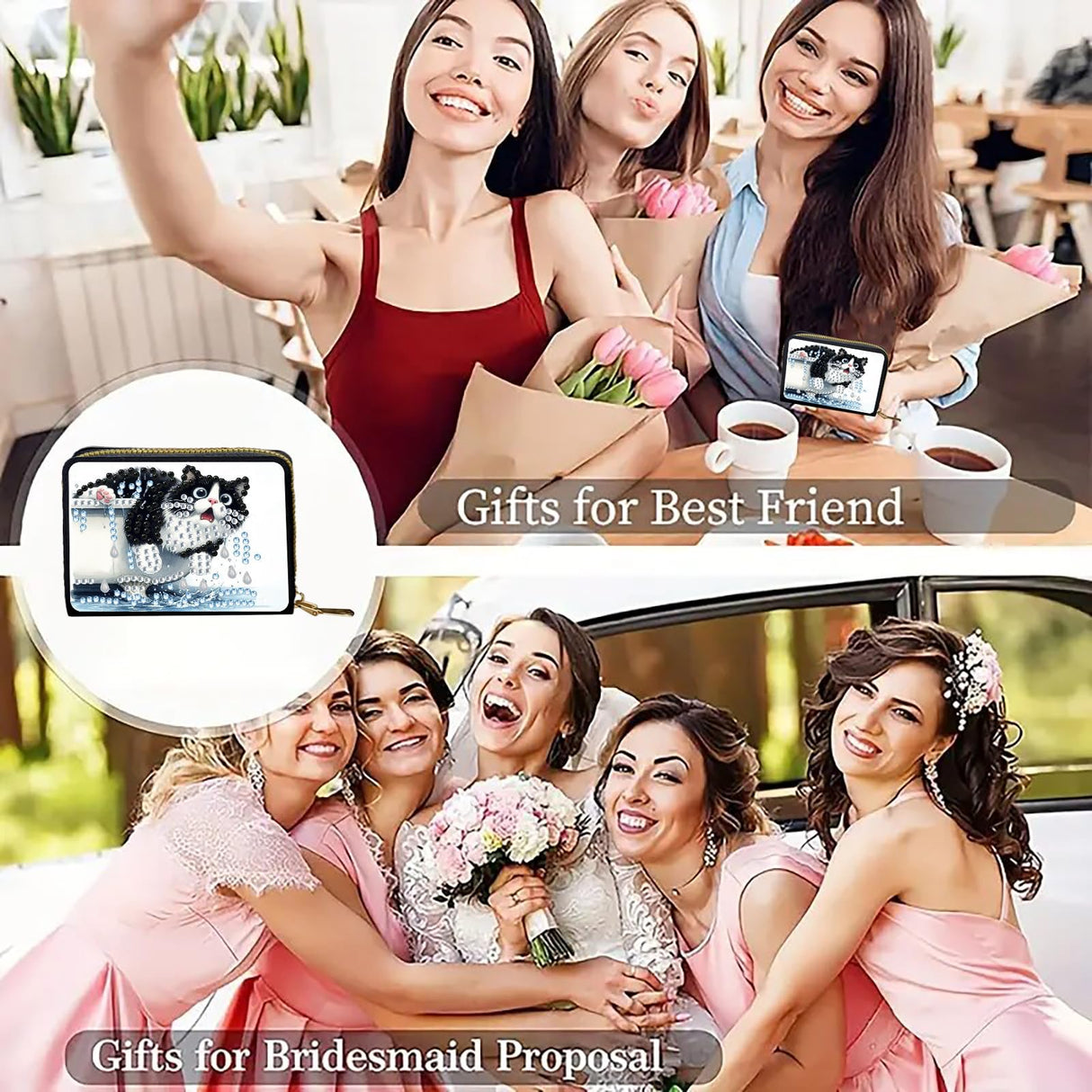 BAYUNOE Diamond Art Painting Credit Card Holder Anti-demagnetization Wallet with Zipper Business Accordion Card Wallet for Women Men Travel-Cat BAYUNOE