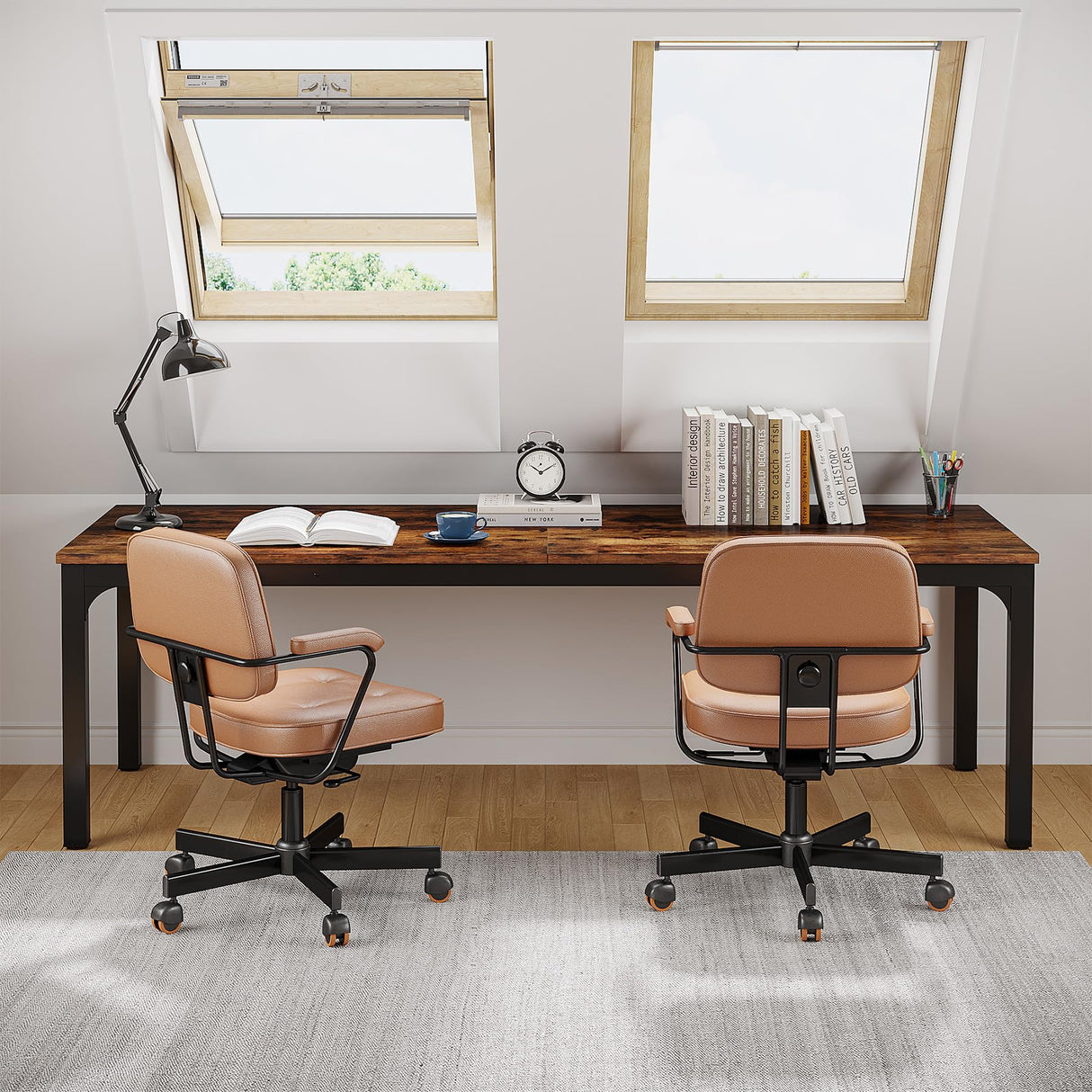 Tribesigns 2-Person Home Office Desk, 78.7" Extra Long Computer Desk, Double Workstation for Home Office, Work Desk for Two People (Rustic Brown) Tribesigns