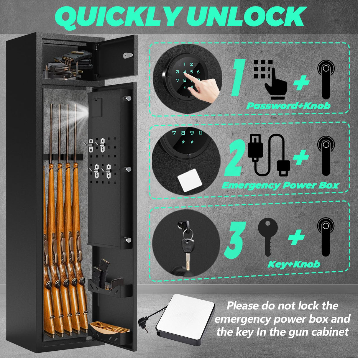 Karini 4-5 Gun Safe,Gun Safes for Rifles and Shotguns,Gun Safes for Home Rifle and Pistols,Quick Access Gun Cabinets,Rifle Safe with Storage Shelves Karini