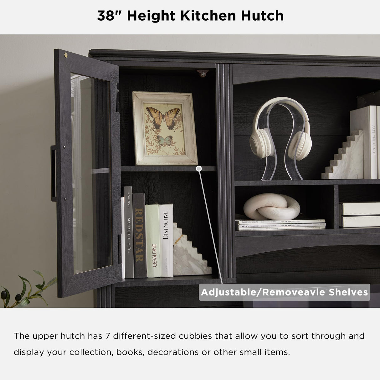 JXQTLINGMU Farmhouse 76" Height Computer Desk with Hutch, Office Desk with Charging Station, Drawers and Storage Cabinet, Workstation for Office Home, Black JXQTLINGMU