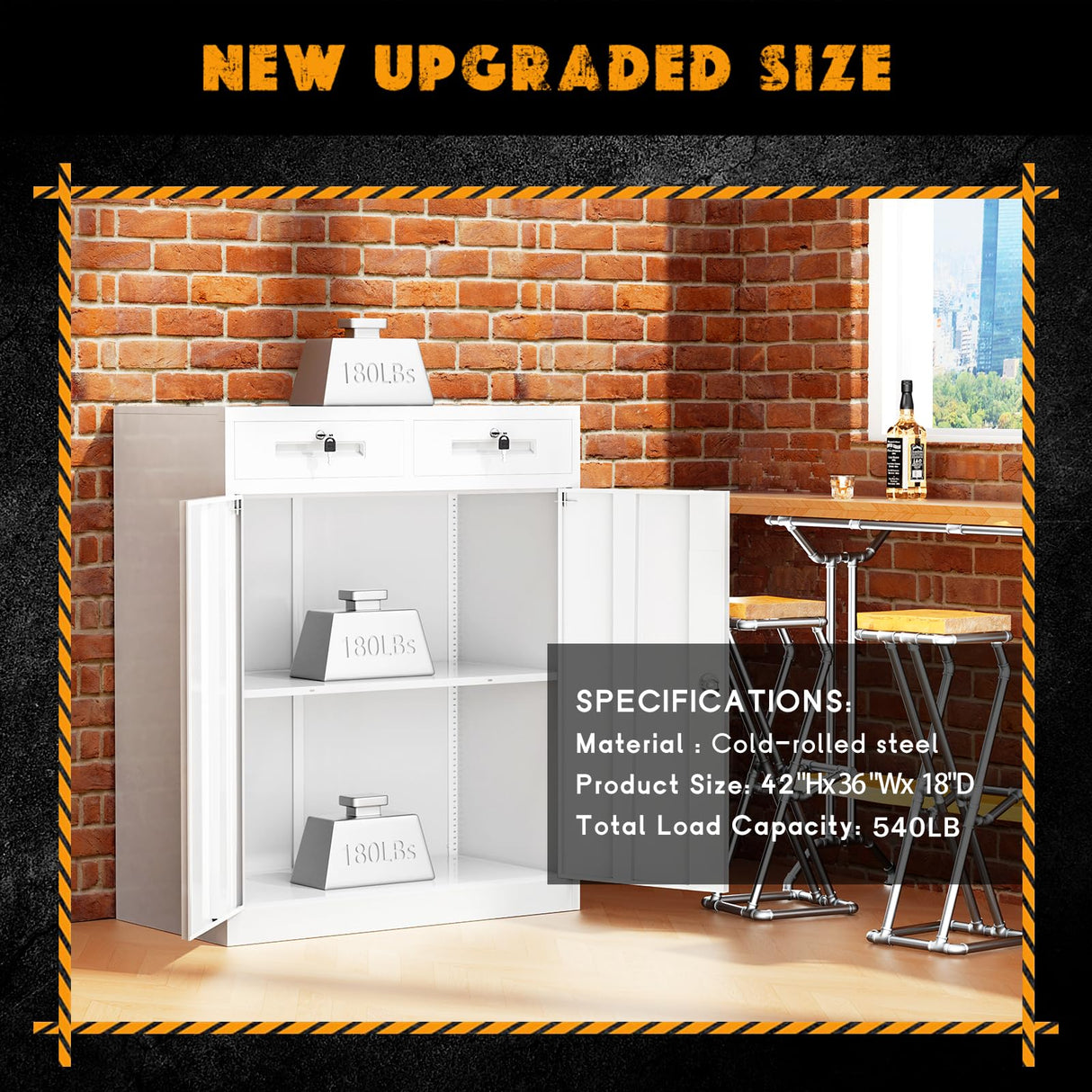 Greenvelly Metal Storage Cabinet with Drawers,42” White Cabinet Steel Garage Cabinet with 2 Doors and Adjustable Shelves, Lockable Storage Cabinet for Home Office, Garage, School, Apartment, Warehouse Greenvelly